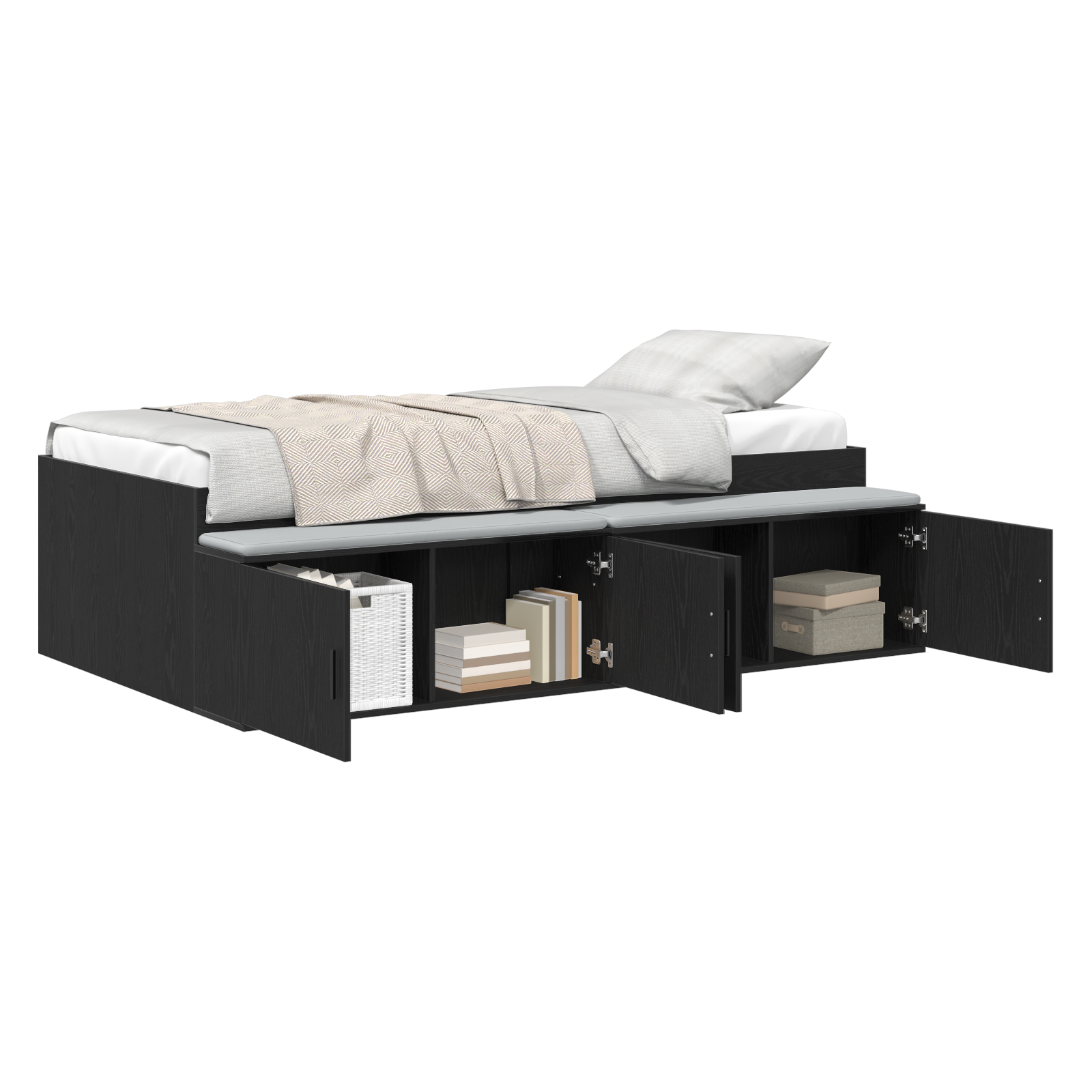 Storage Bed Frame Black Oak 100x200 cm - Image 2