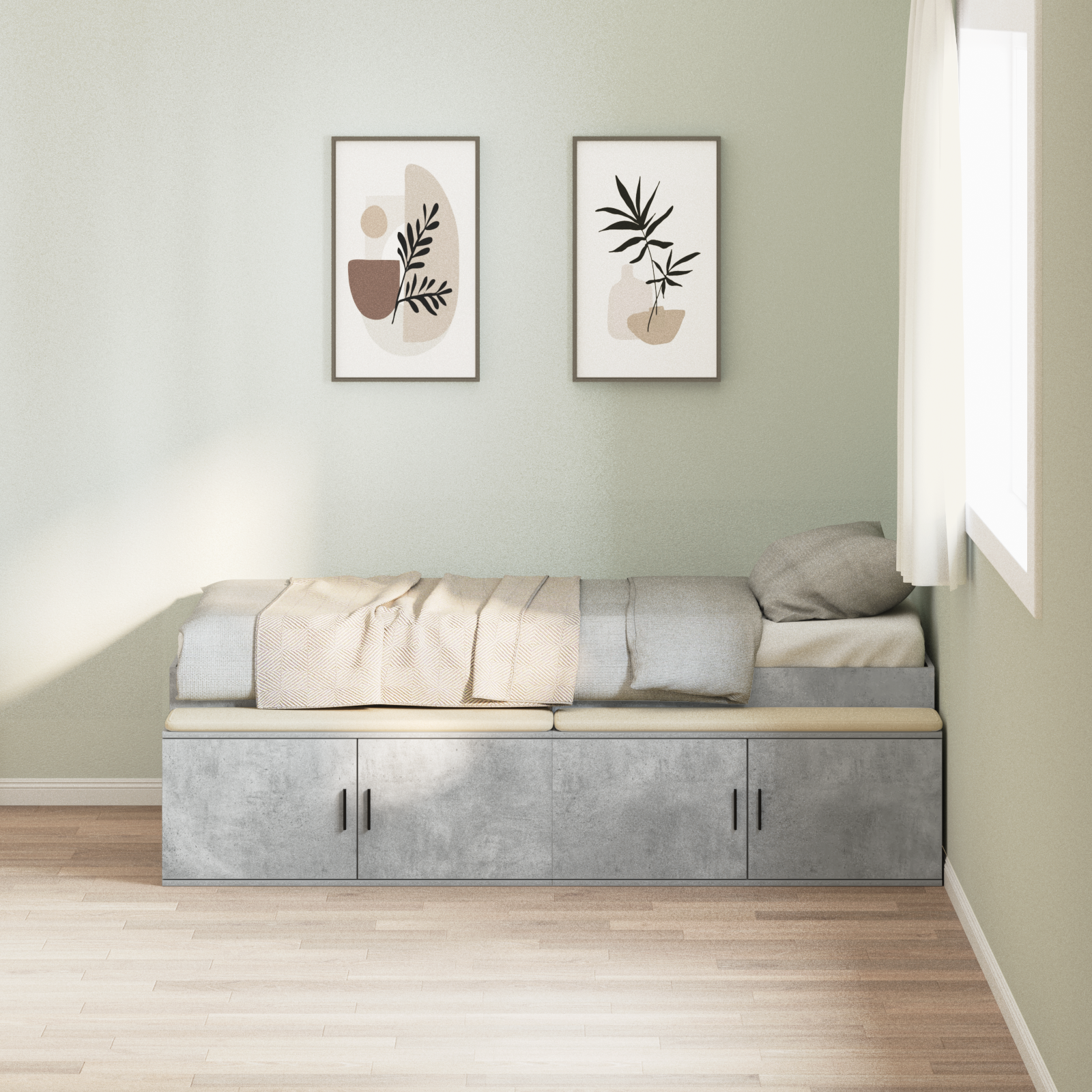 Storage Bed Frame Concrete Grey 100x200 cm