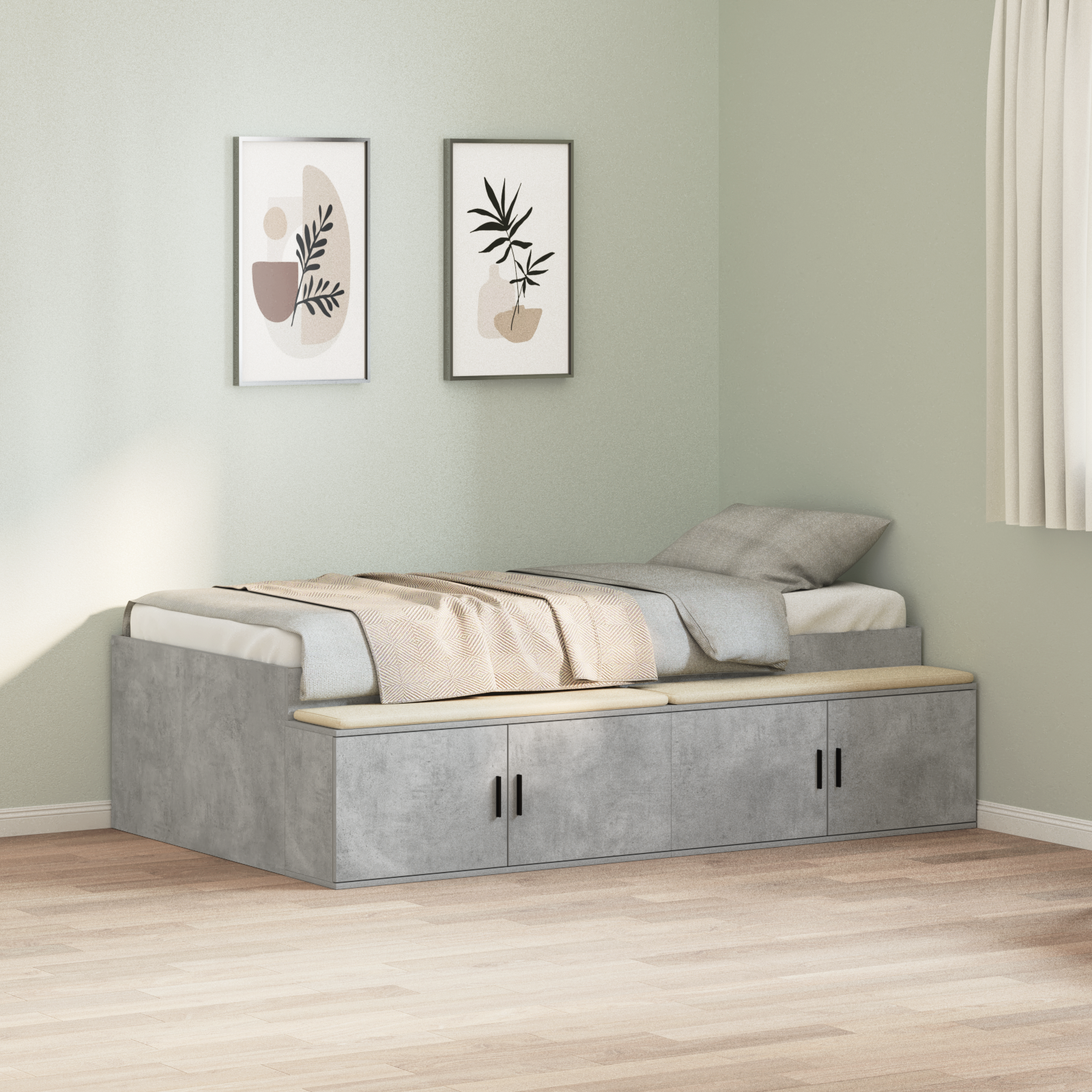 Storage Bed Frame Concrete Grey 100x200 cm - Image 4