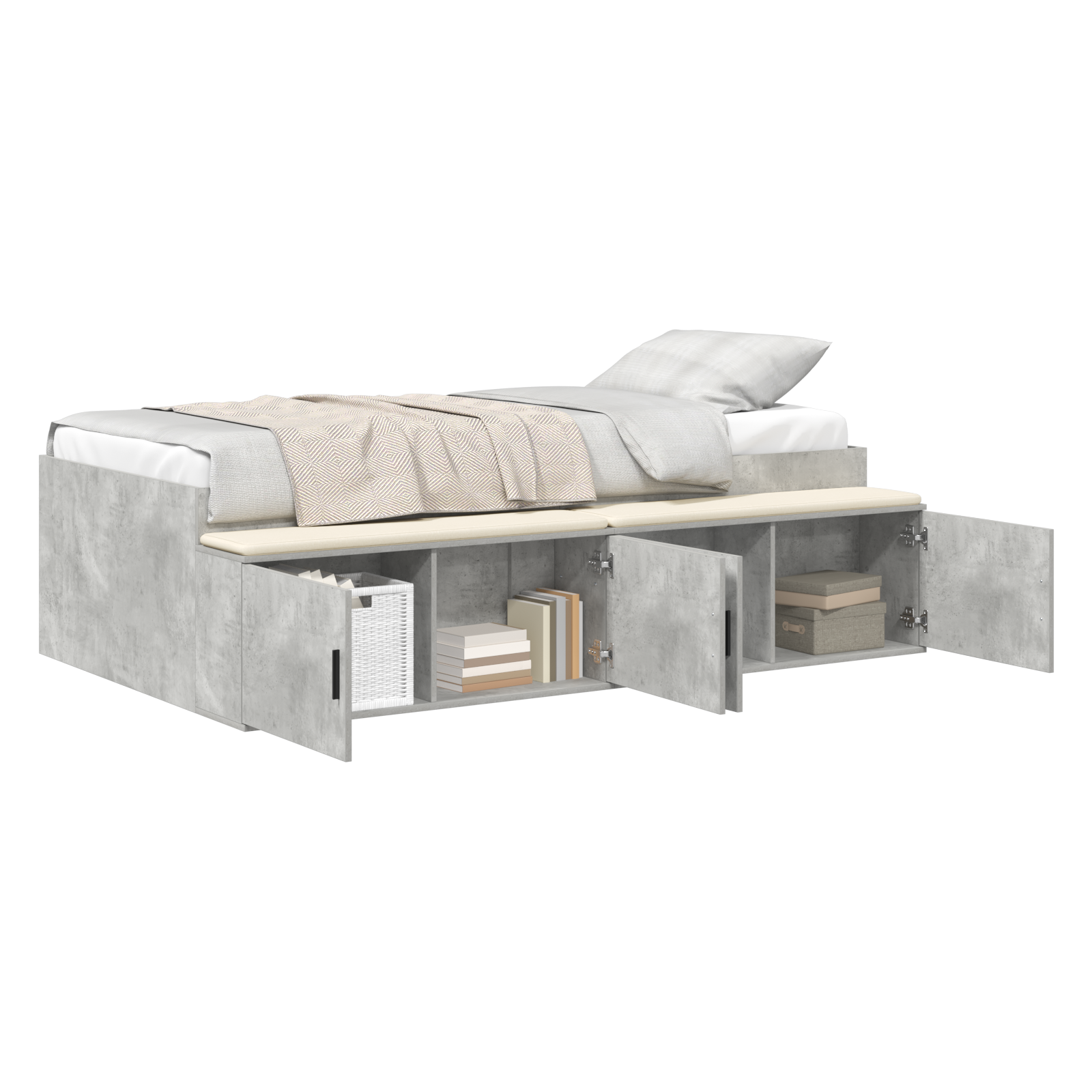 Storage Bed Frame Concrete Grey 100x200 cm - Image 2