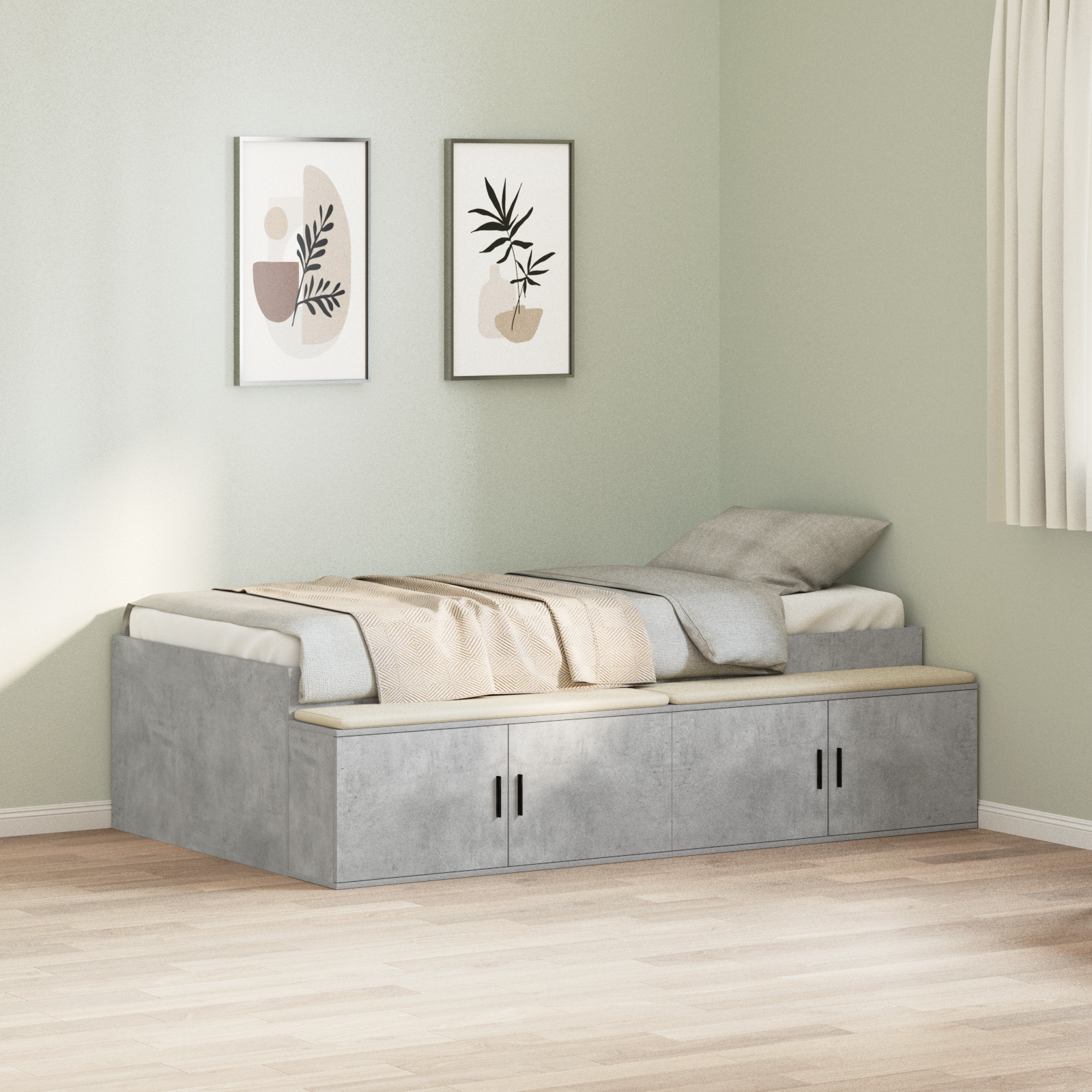 Storage Bed Frame Concrete Grey 90x200 cm - Image 4