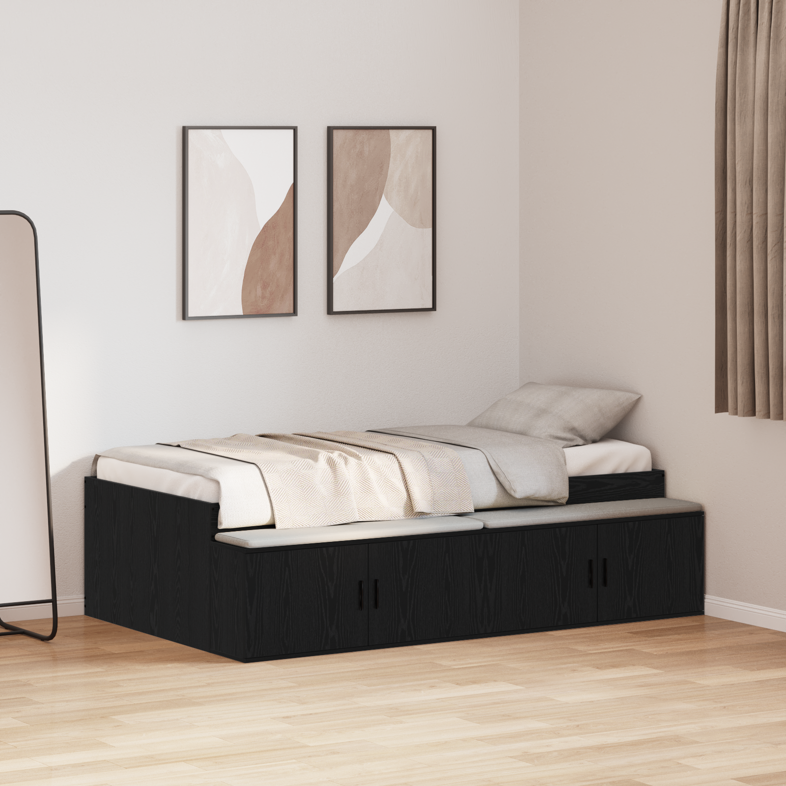 Thumbnail - vidaXL Bett mit Stauraum Schwarze Eiche 75 x 190 cm Holzwerkstoff