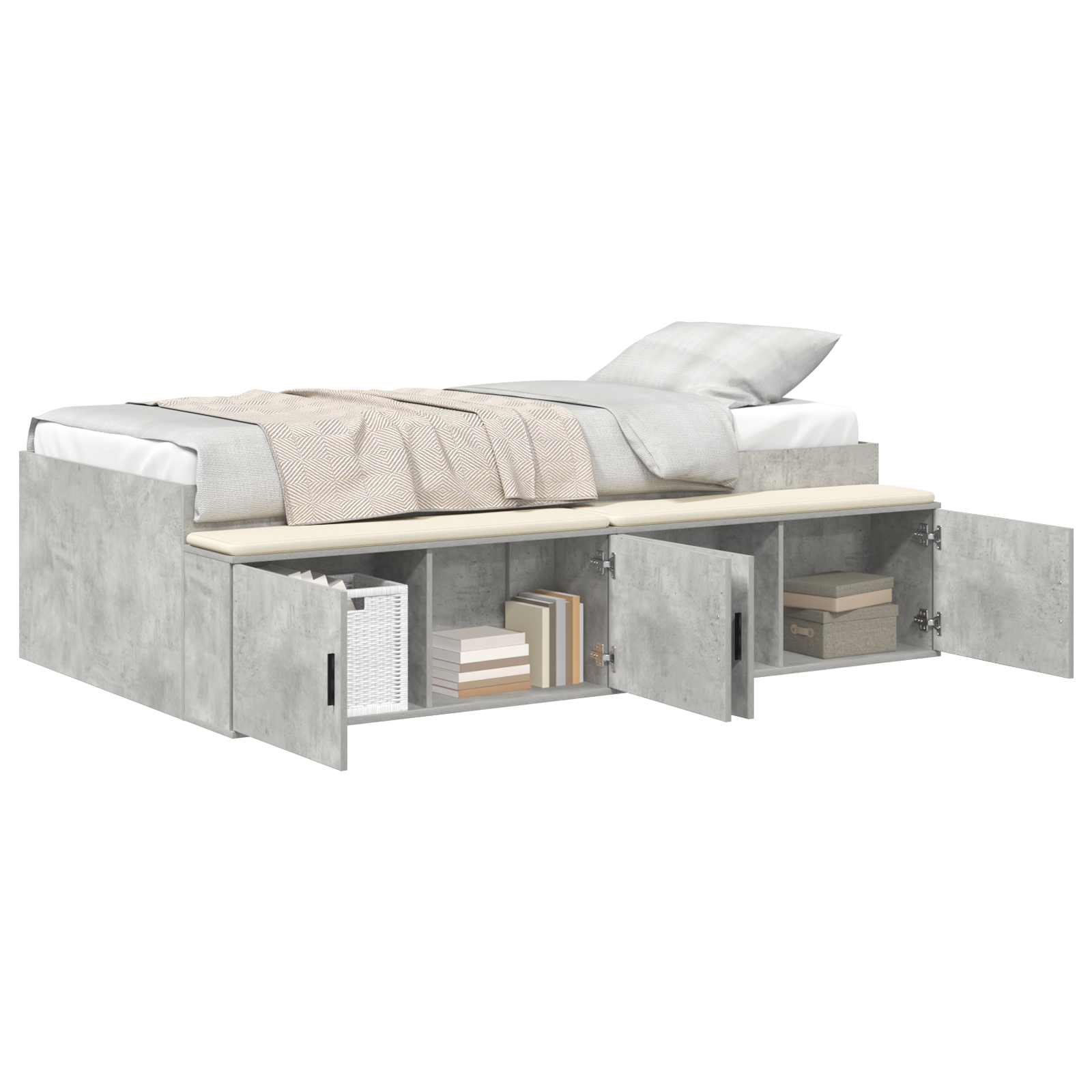 Storage Bed Frame Concrete Grey 75x190 cm - Image 2