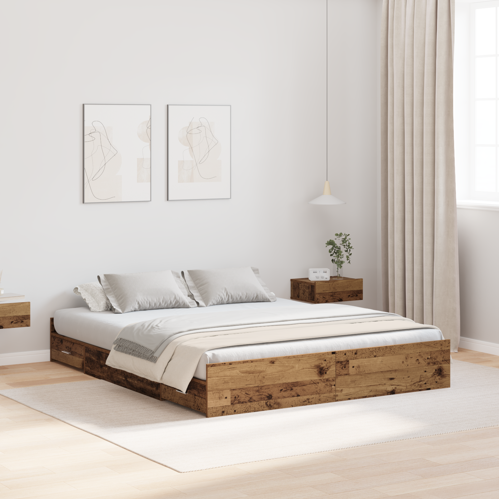 vidaXL Cadru de pat cu depozitare cu headboard Lemn vechi 135 x 190 cm