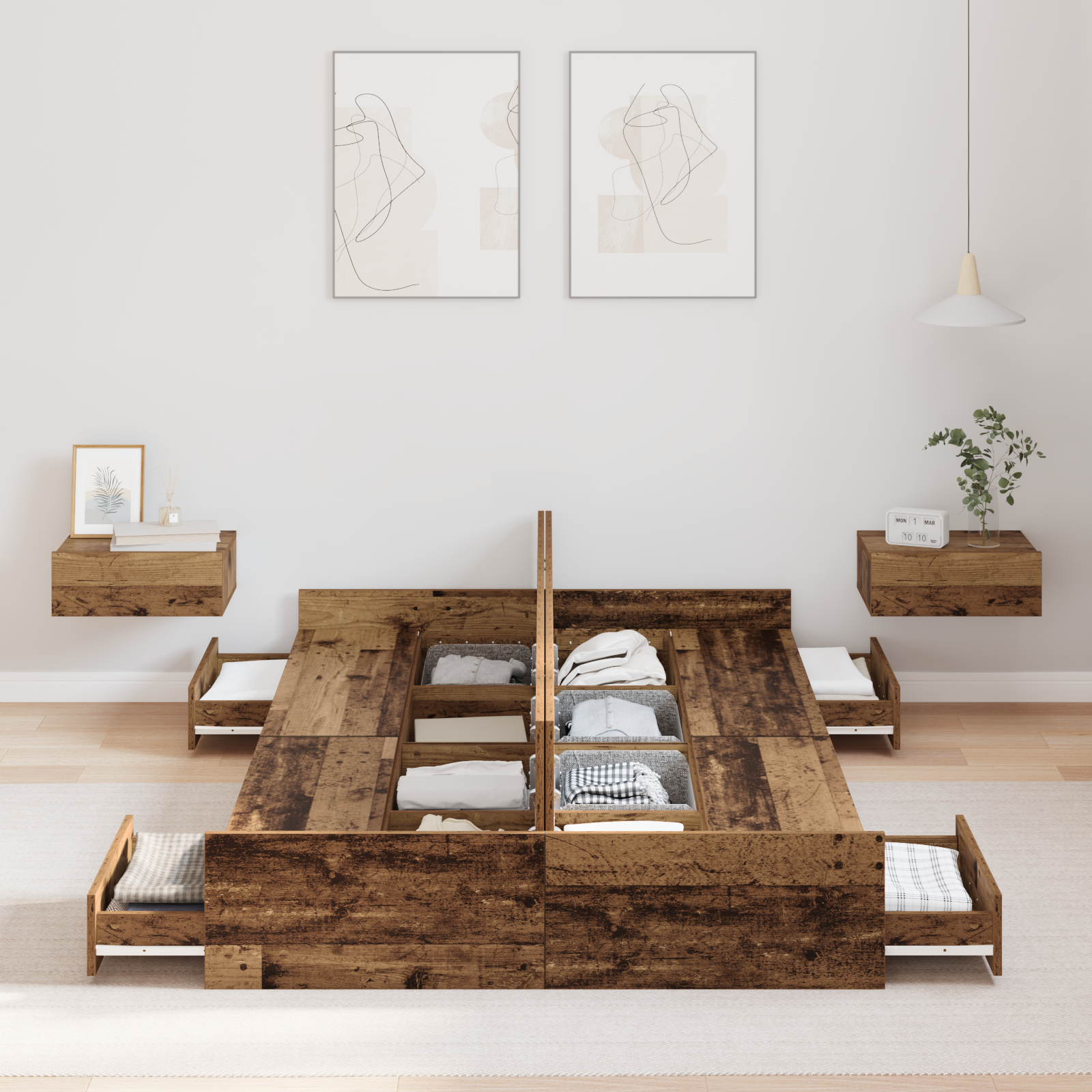 Storage Bed Frame Old Wood 120x190 cm Engineered Wood - Image 4