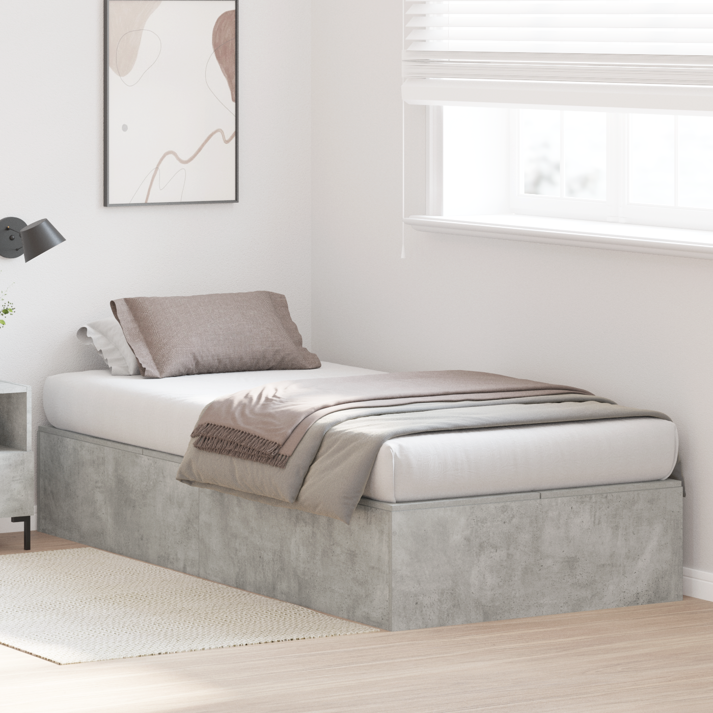 Storage Bed Frame Concrete Grey 90x200 cm - Image 5