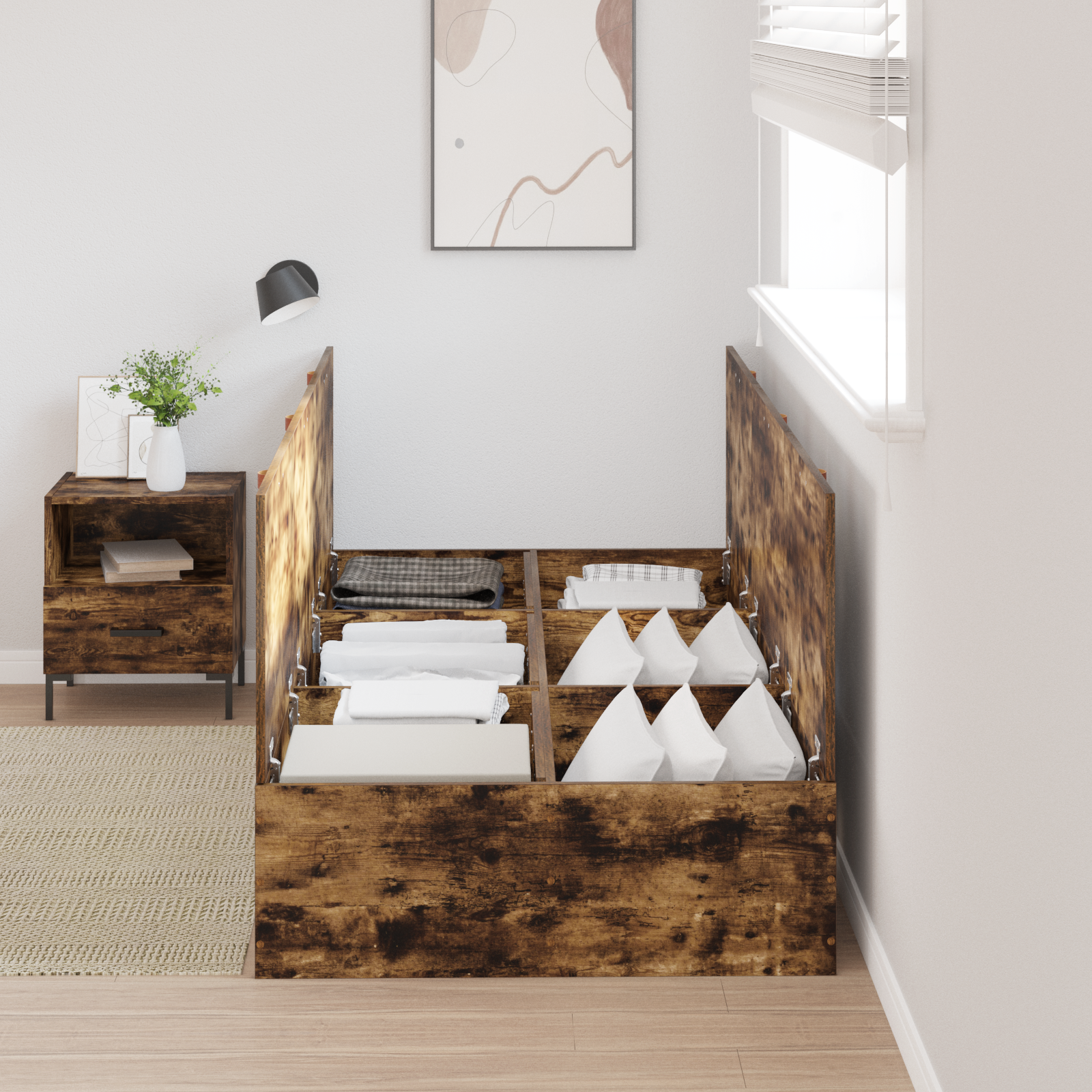 Storage Bed Frame Smoked Oak 90x200 cm - Image 4