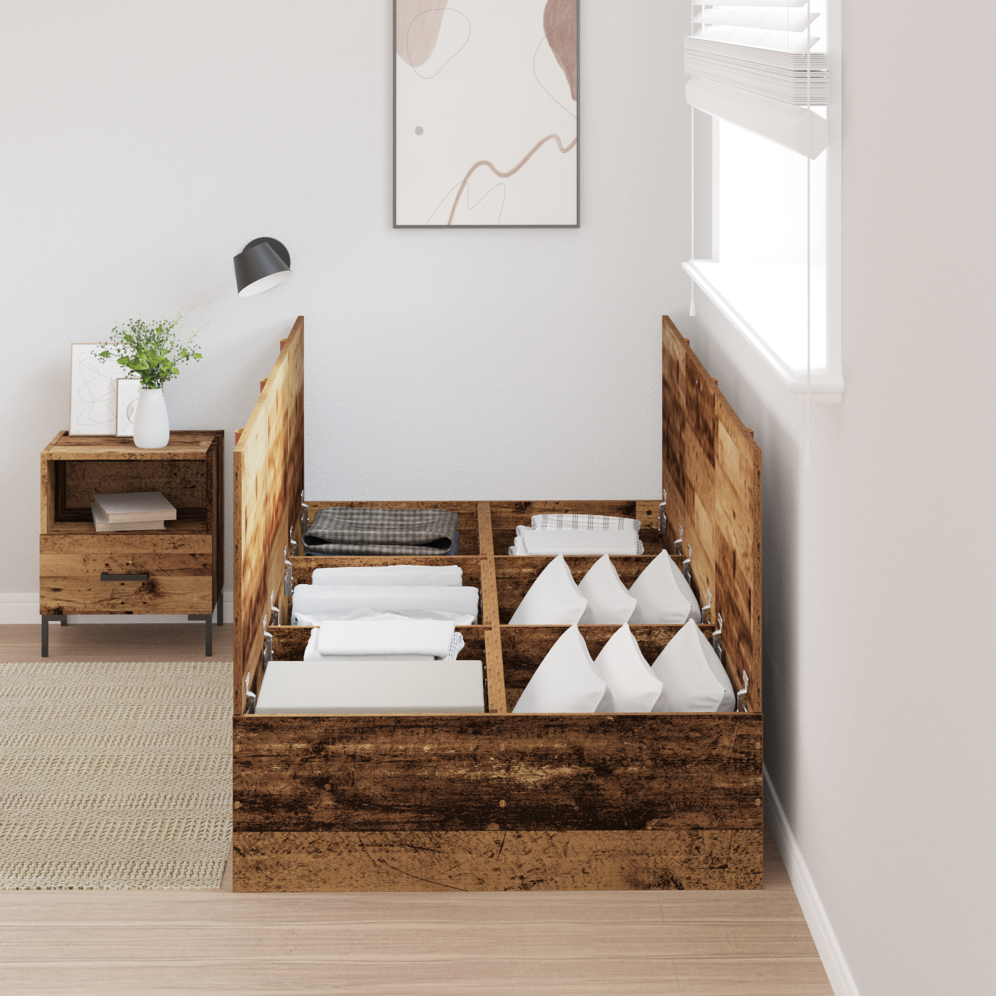 Storage Bed Frame Old Wood 90x200 cm - Image 4