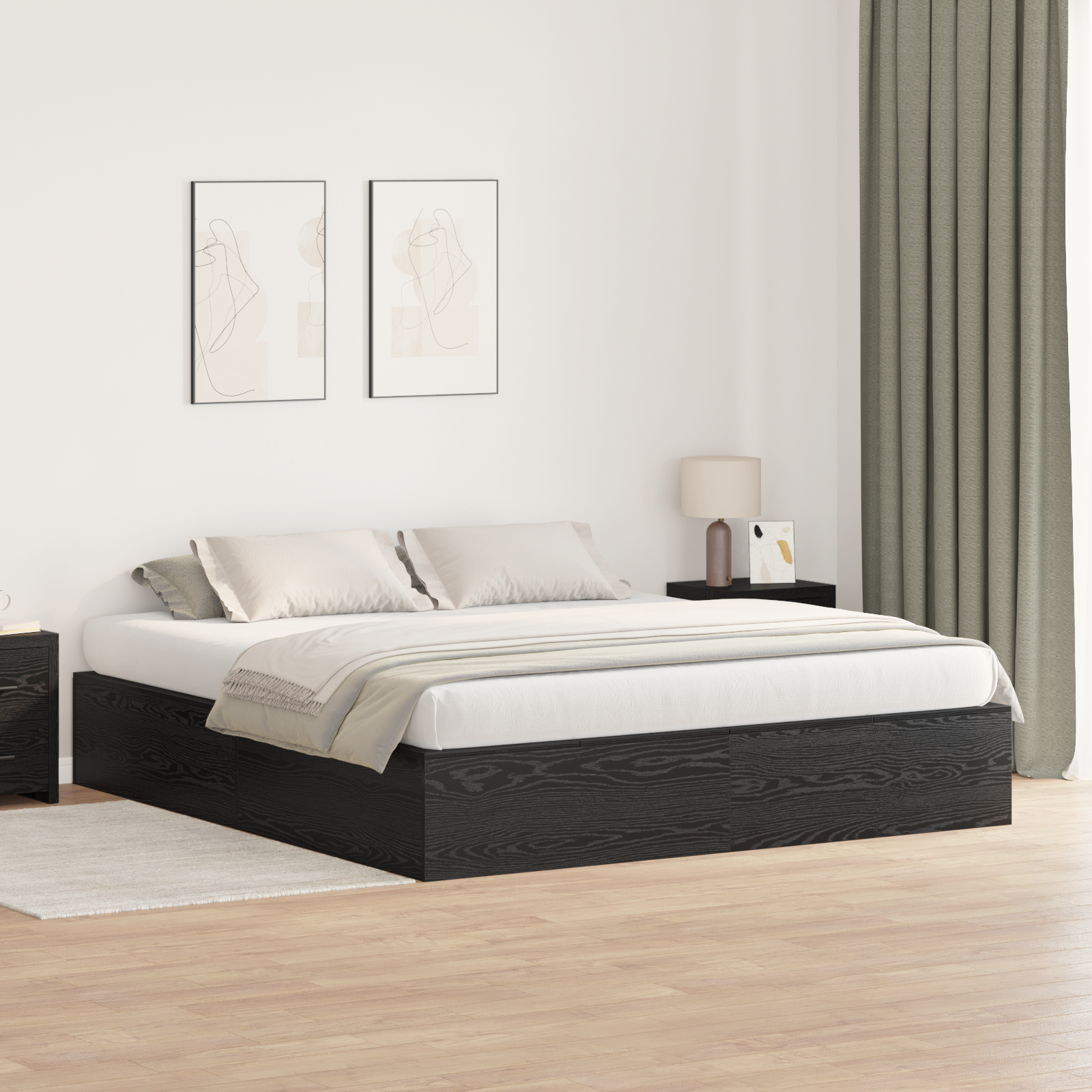 Storage Bed Frame Black Oak 200x200 cm