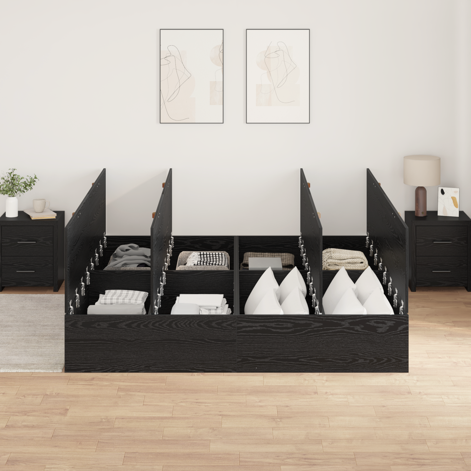 Storage Bed Frame Black Oak 200x200 cm - Image 4