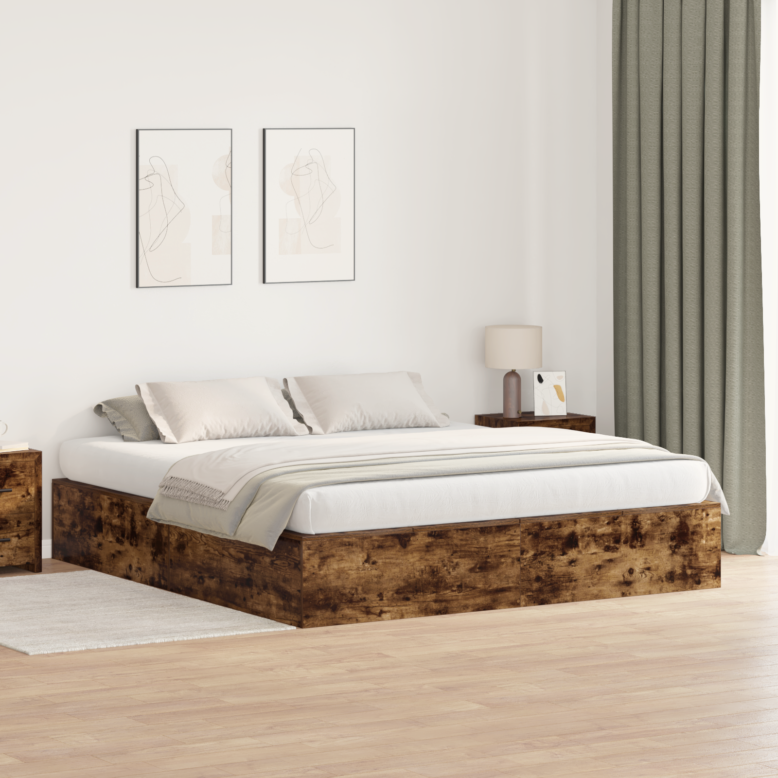 Storage Bed Frame Smoked Oak 200x200 cm