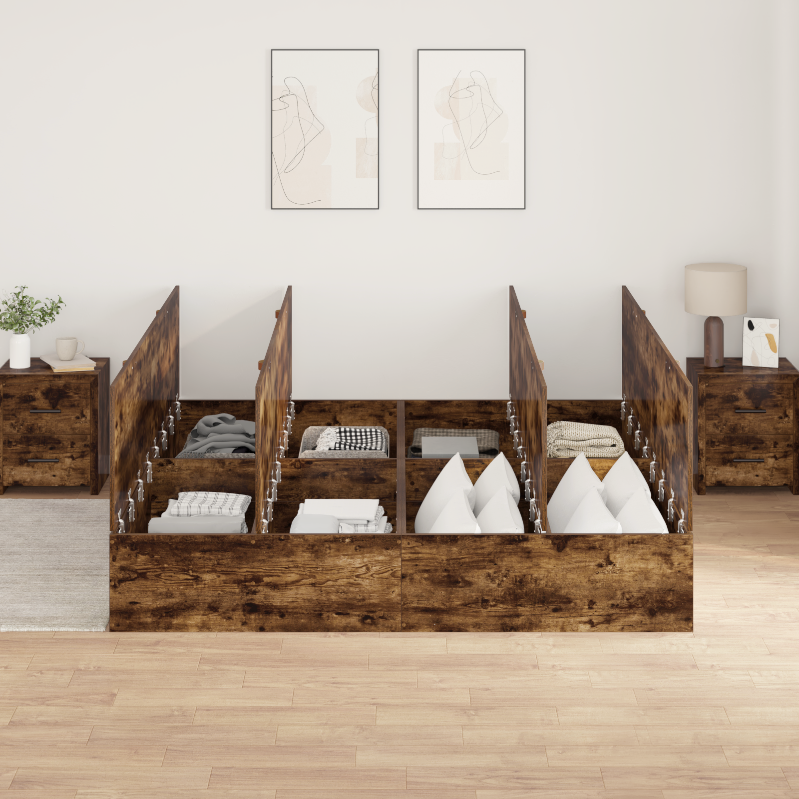 Storage Bed Frame Smoked Oak 200x200 cm - Image 4