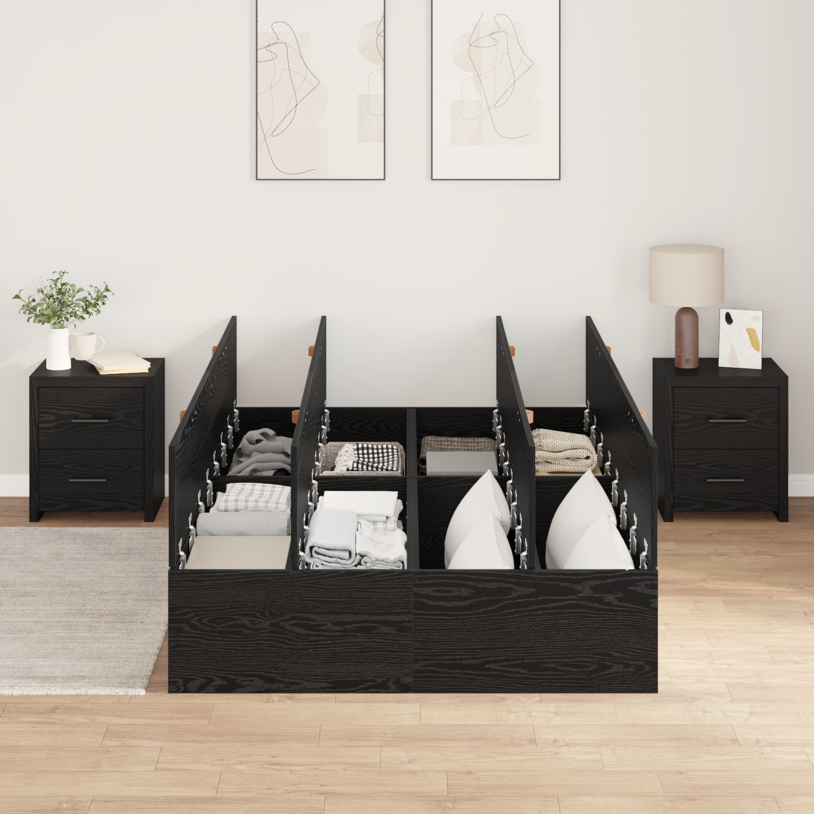 Storage Bed Frame Black Oak 120x200 cm - Image 4