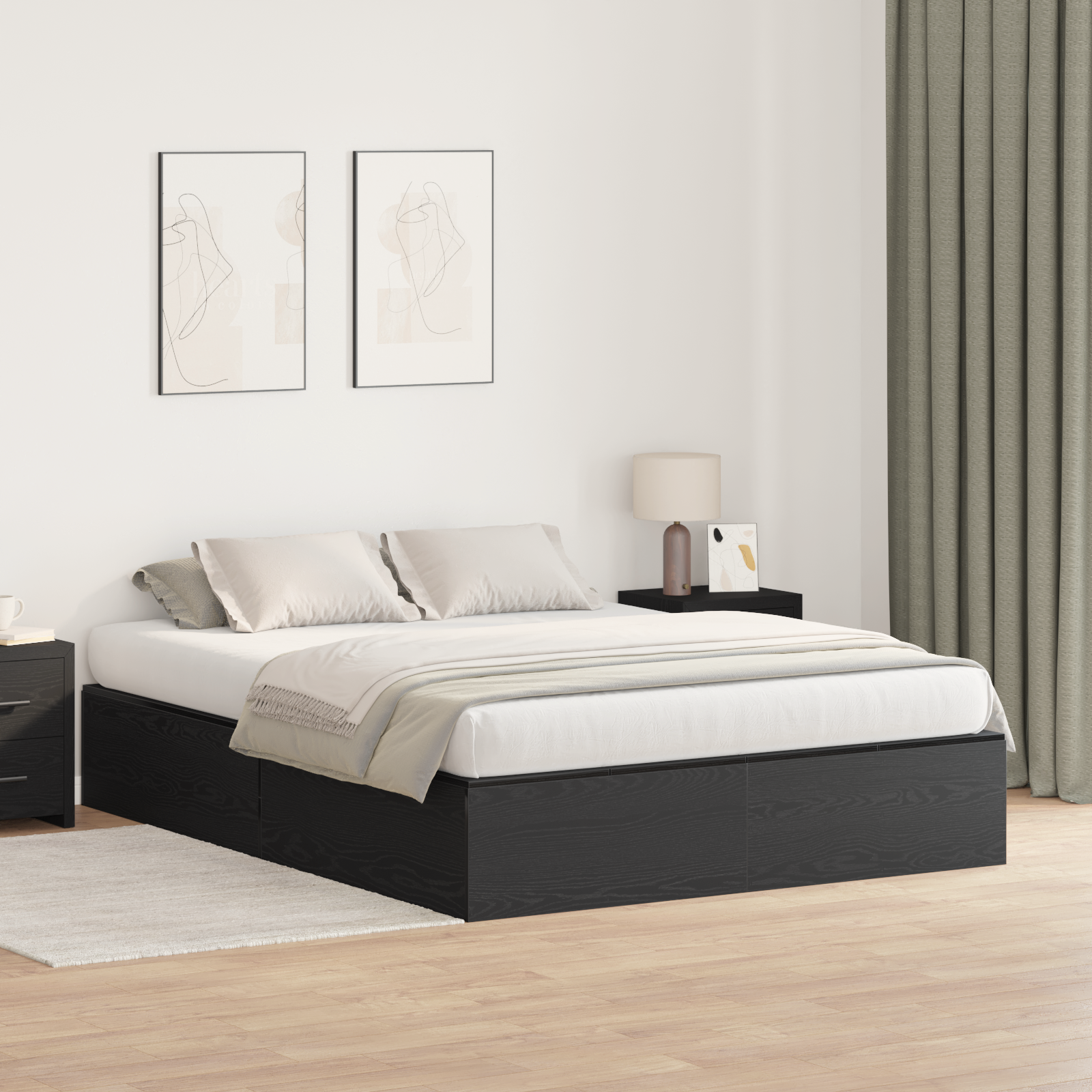 Storage Bed Frame Black Oak 140x200 cm