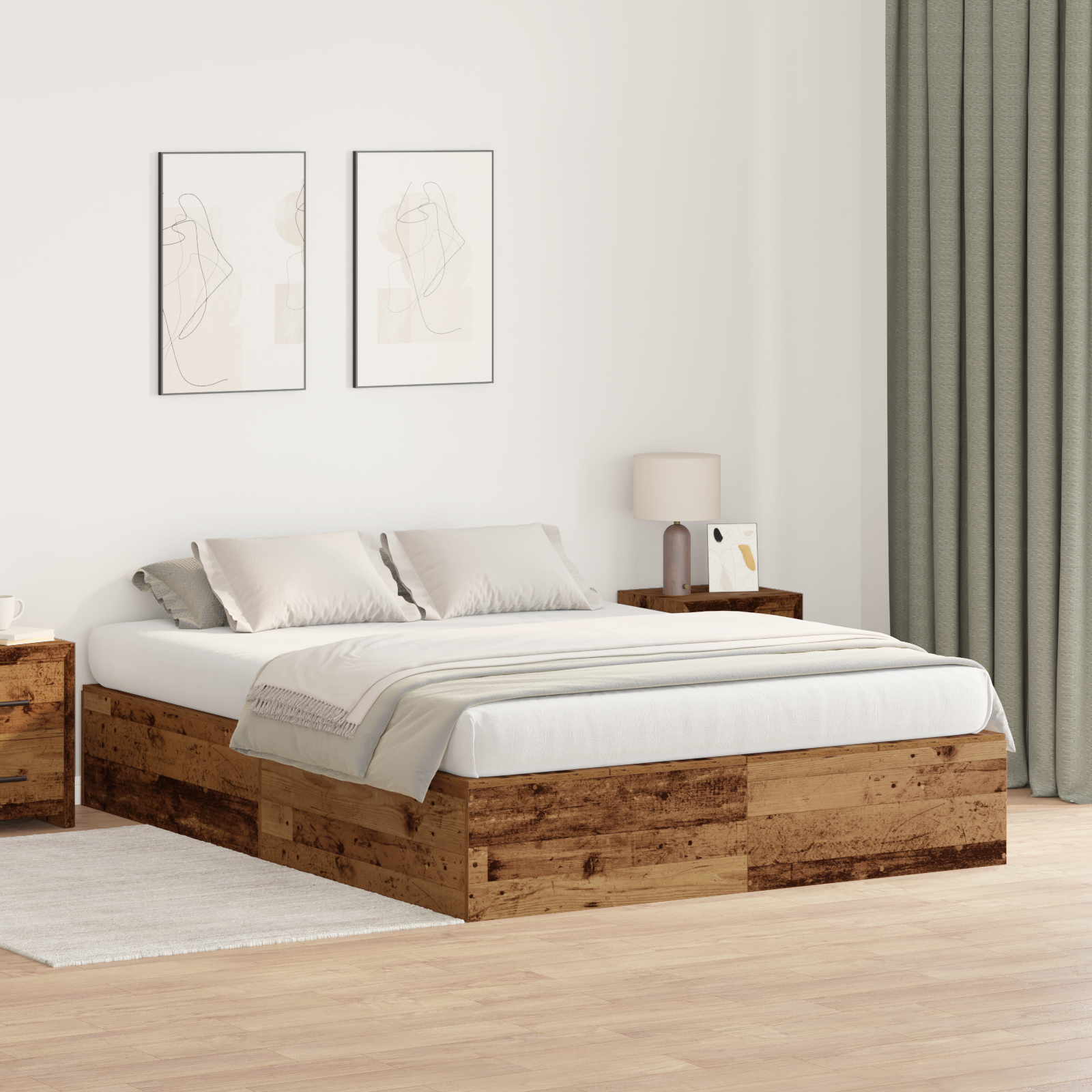 Storage Bed Frame Old Wood 140x200 cm