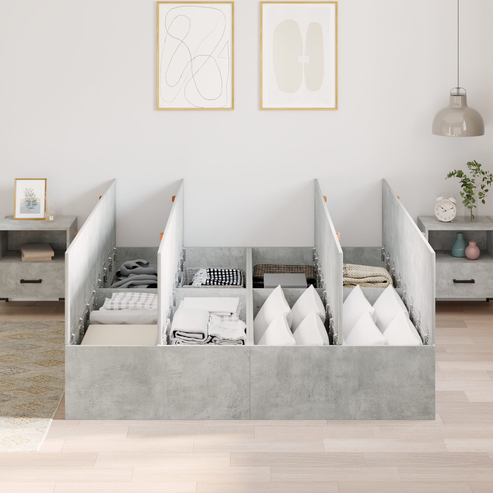 Storage Bed Frame Concrete Grey 150x200 cm - Image 4