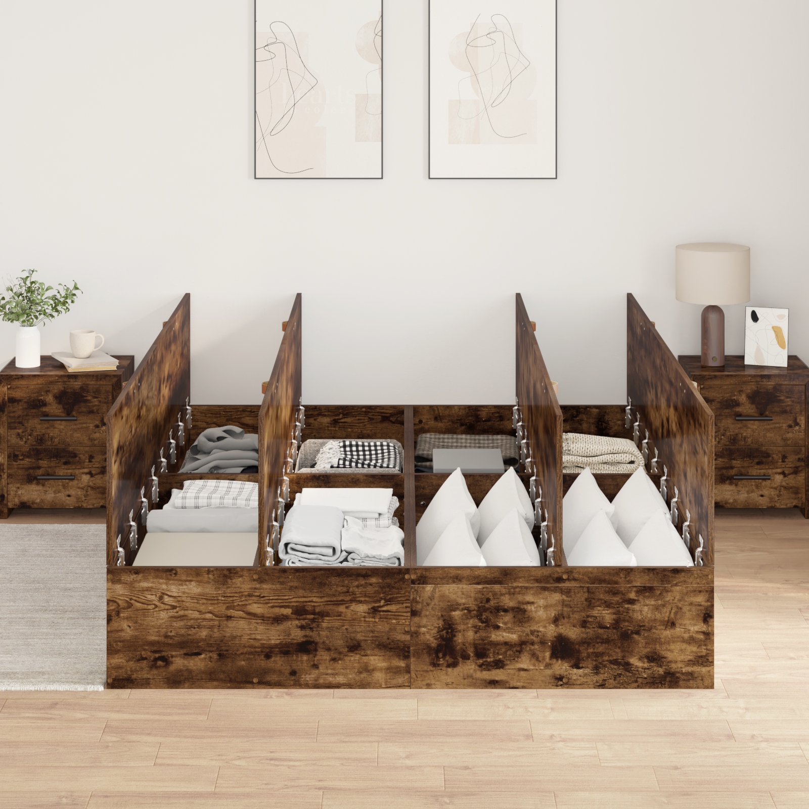 Storage Bed Frame Smoked Oak 150x200 cm - Image 4