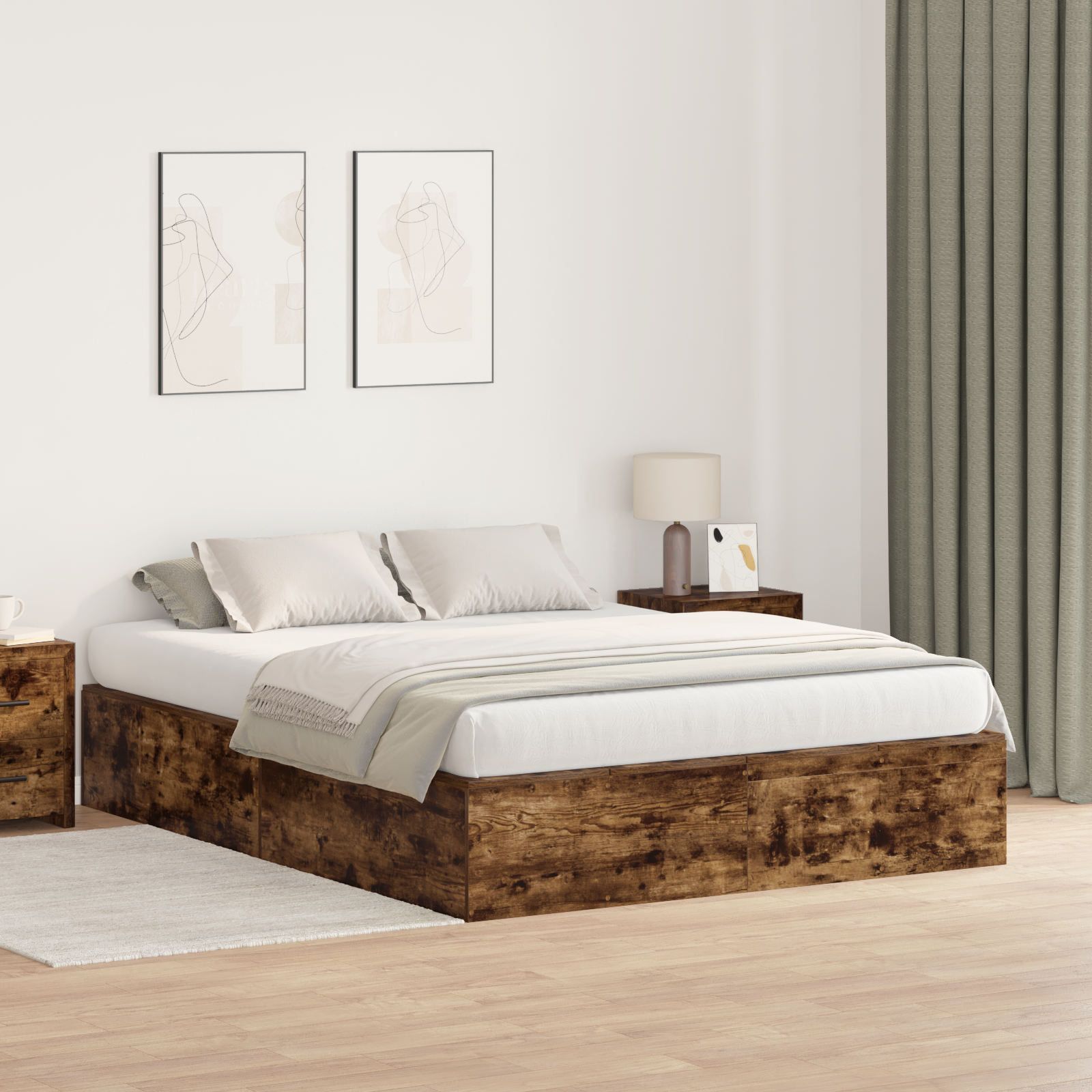 Storage Bed Frame Smoked Oak 160x200 cm