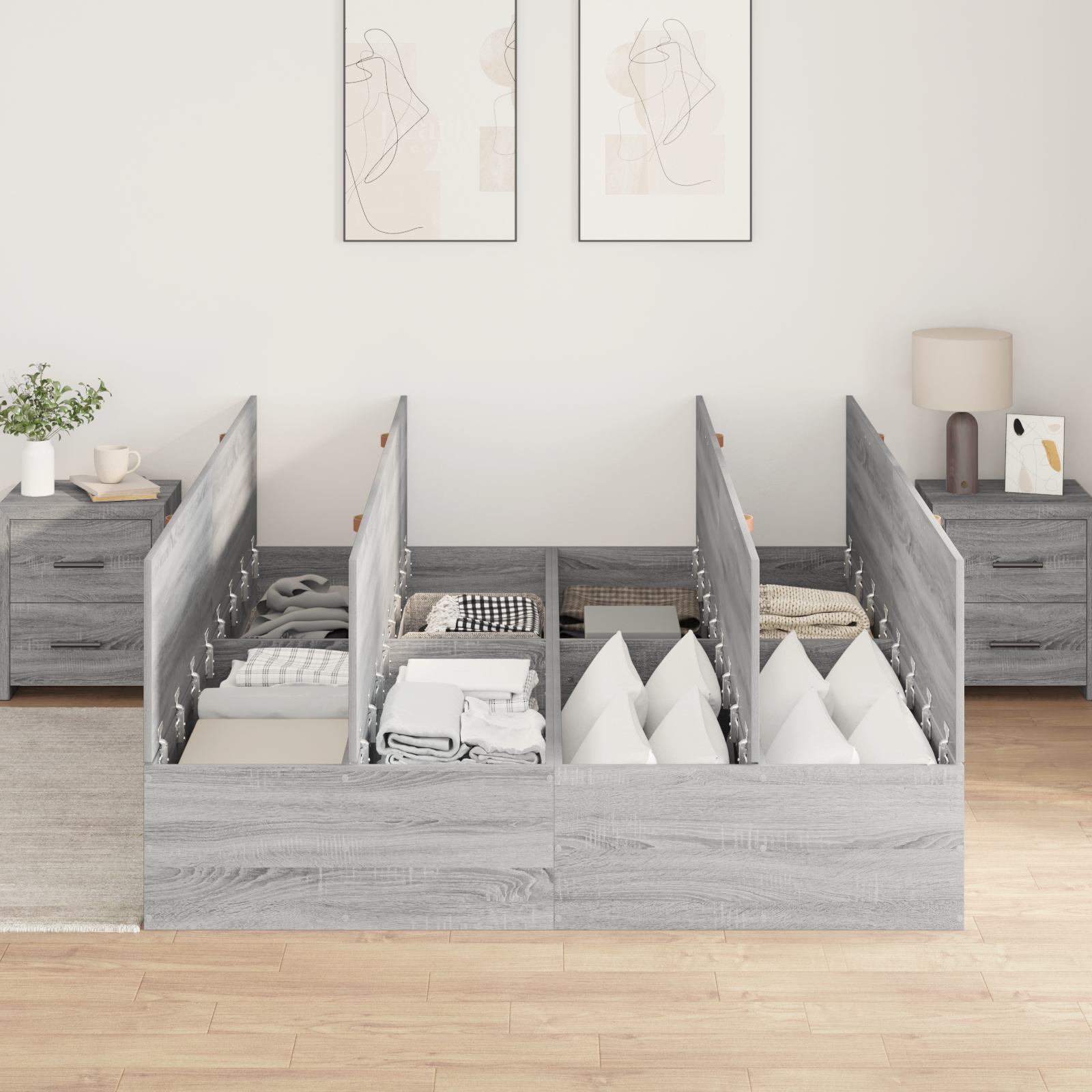 Storage Bed Frame Grey Sonoma 160x200 cm - Image 4