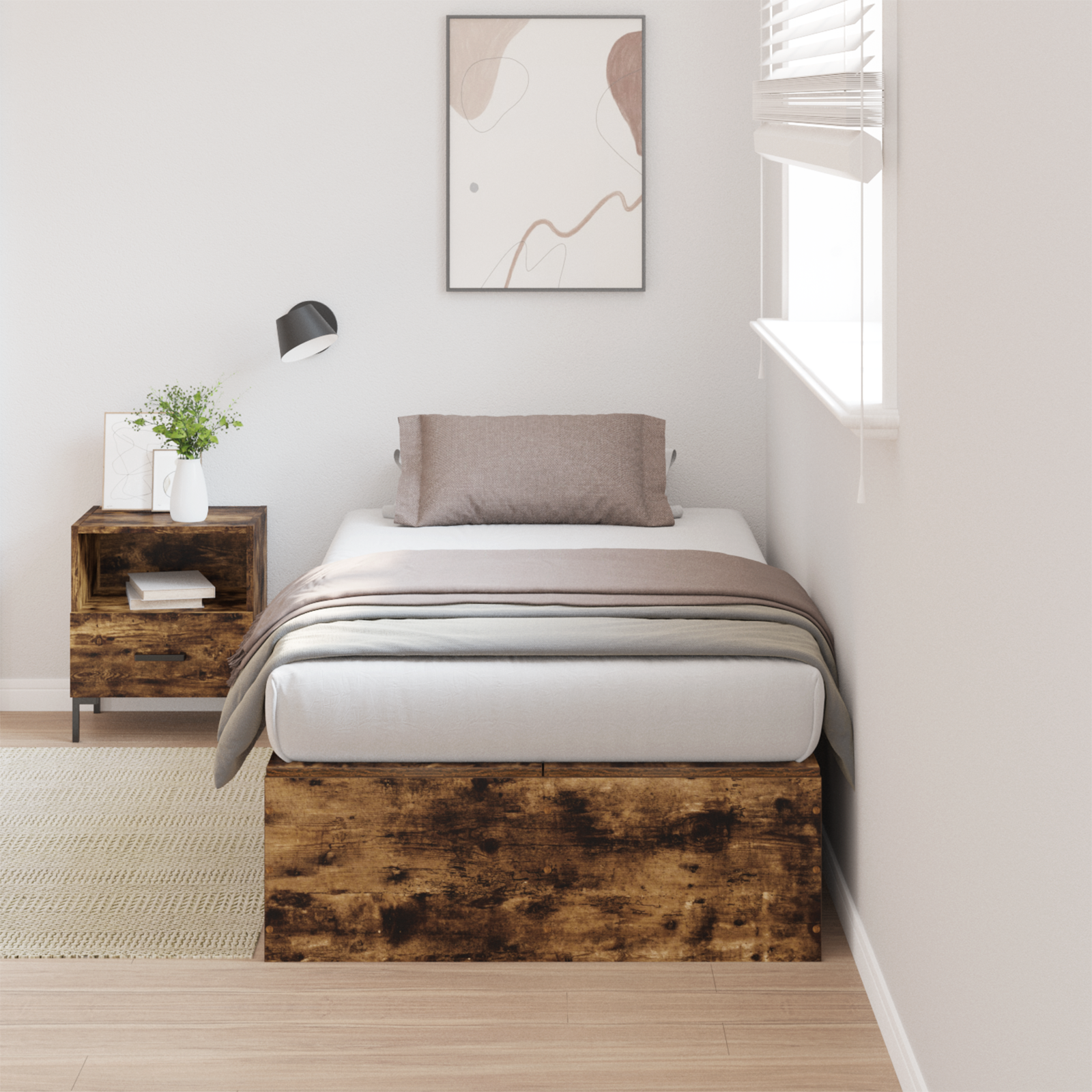 Storage Bed Frame Smoked Oak 90x190 cm