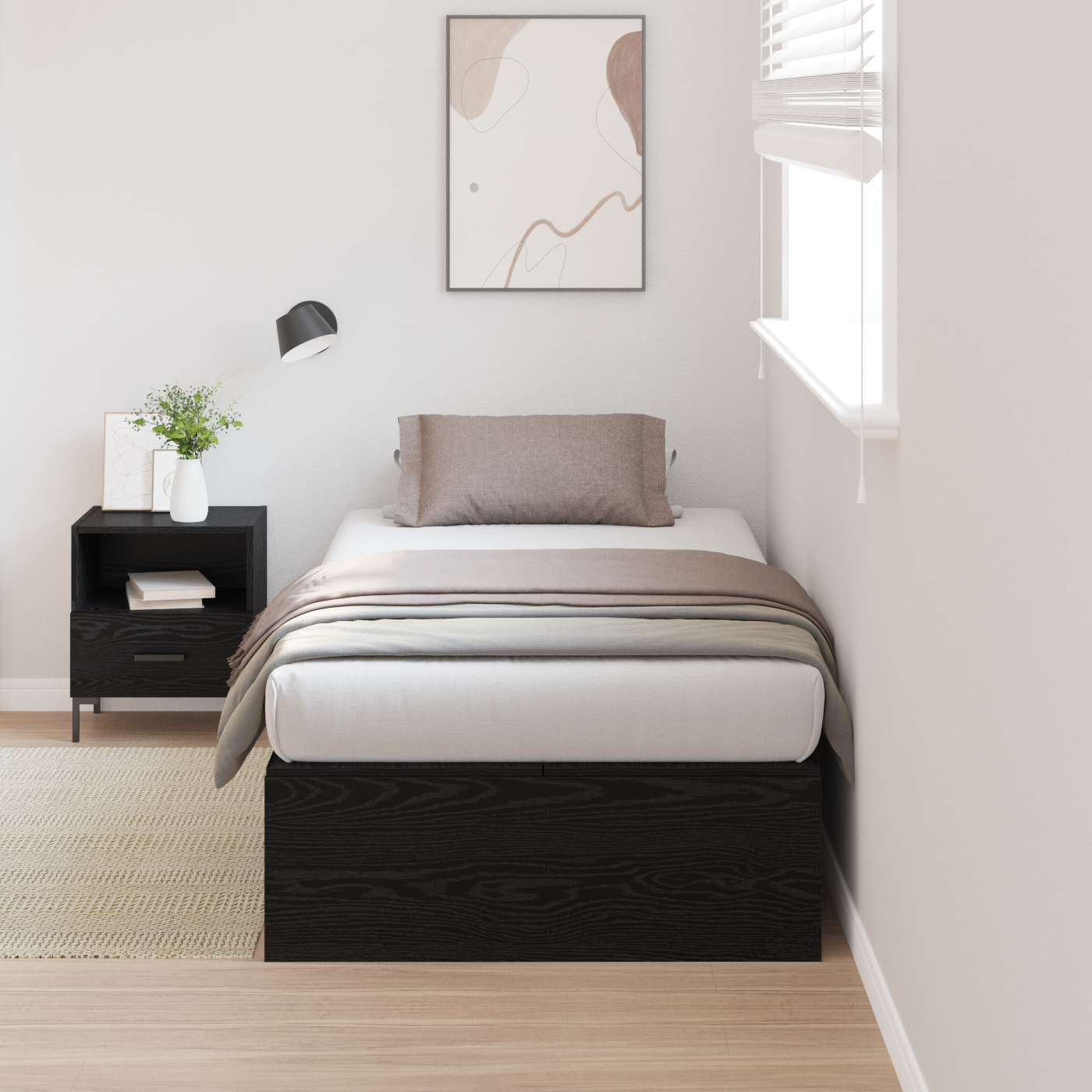 Storage Bed Frame Black Oak 75x190 cm Engineered Wood