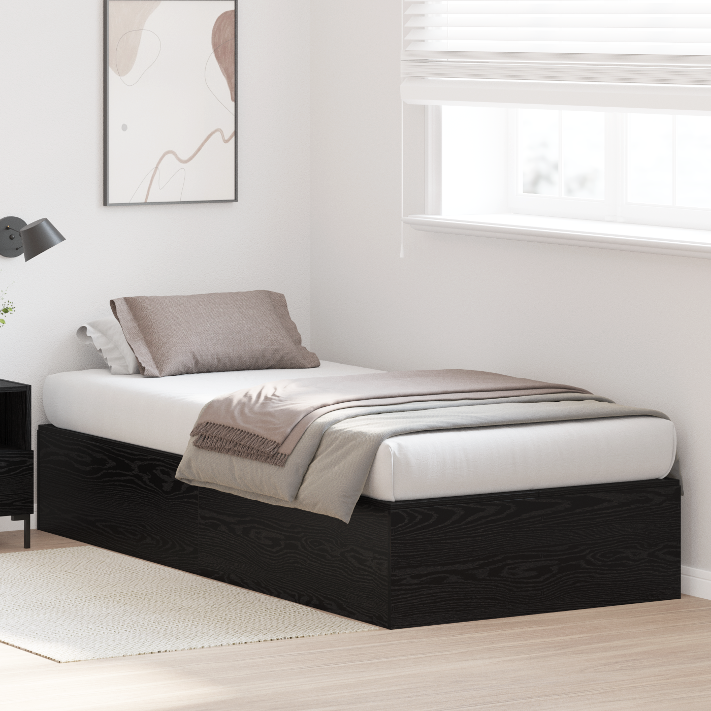 Storage Bed Frame Black Oak 75x190 cm Engineered Wood - Image 5