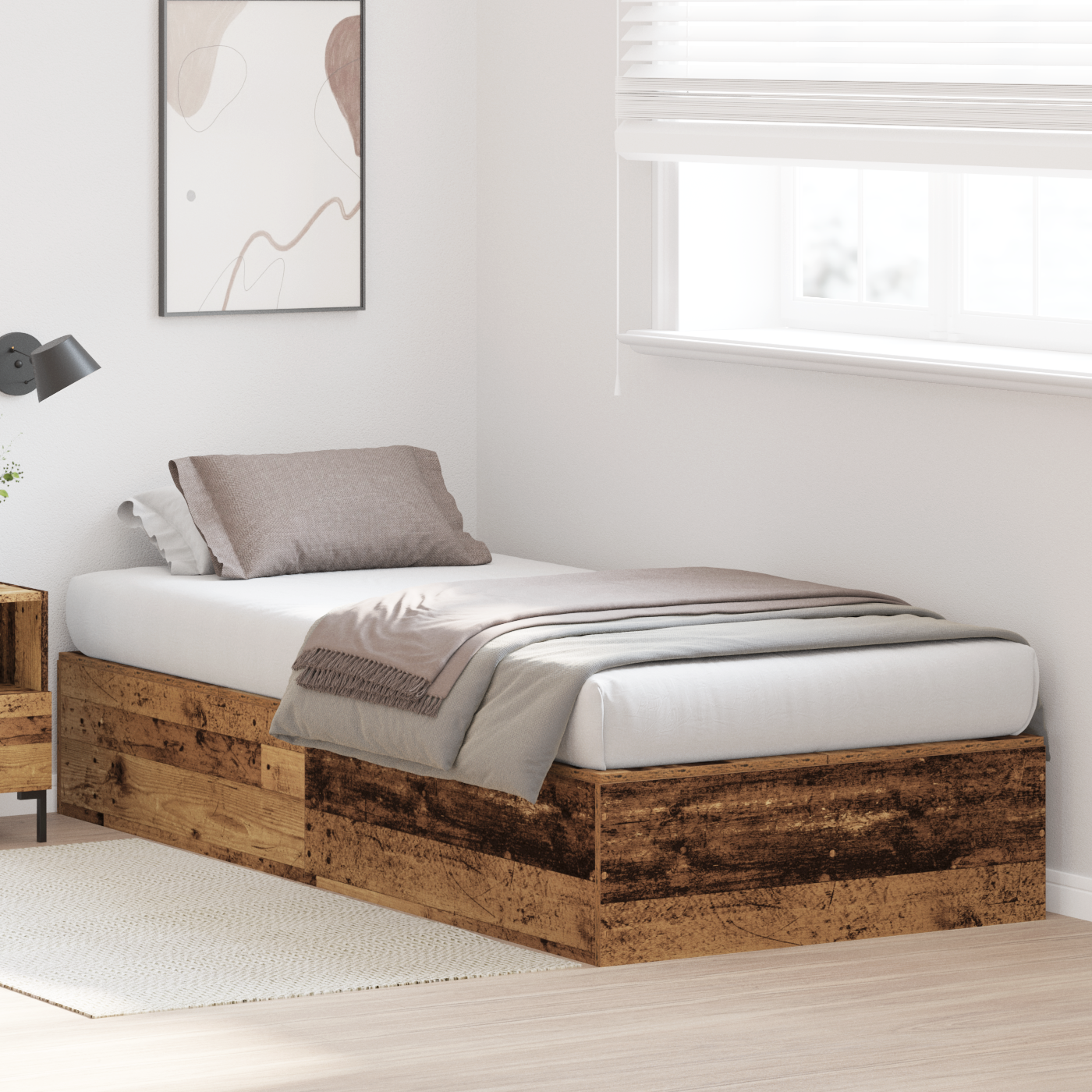 Storage Bed Frame Old Wood 75x190 cm Engineered Wood - Image 5