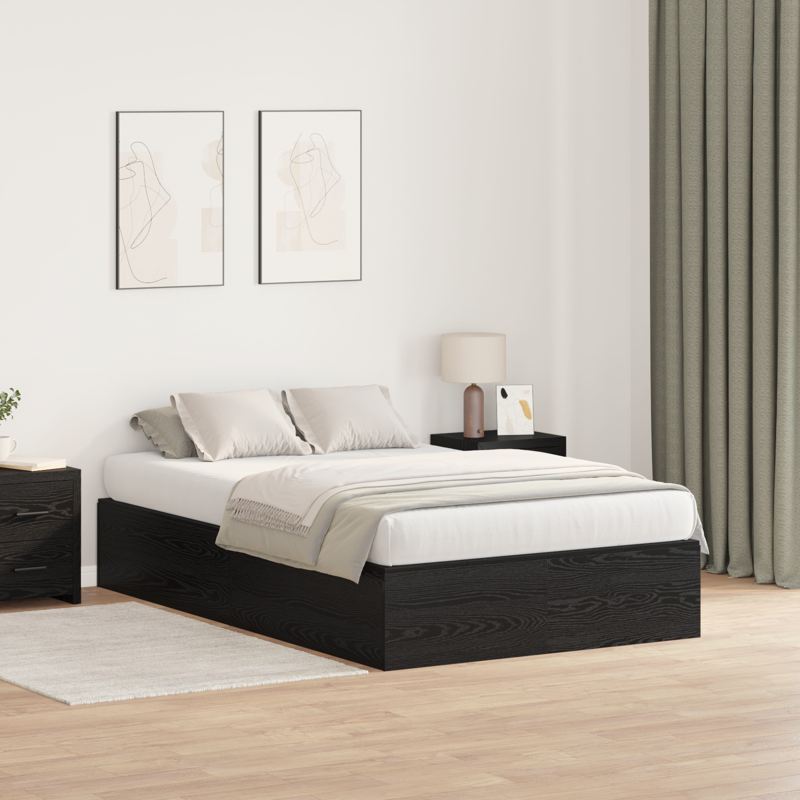 Storage Bed Frame Black Oak 120x190 cm