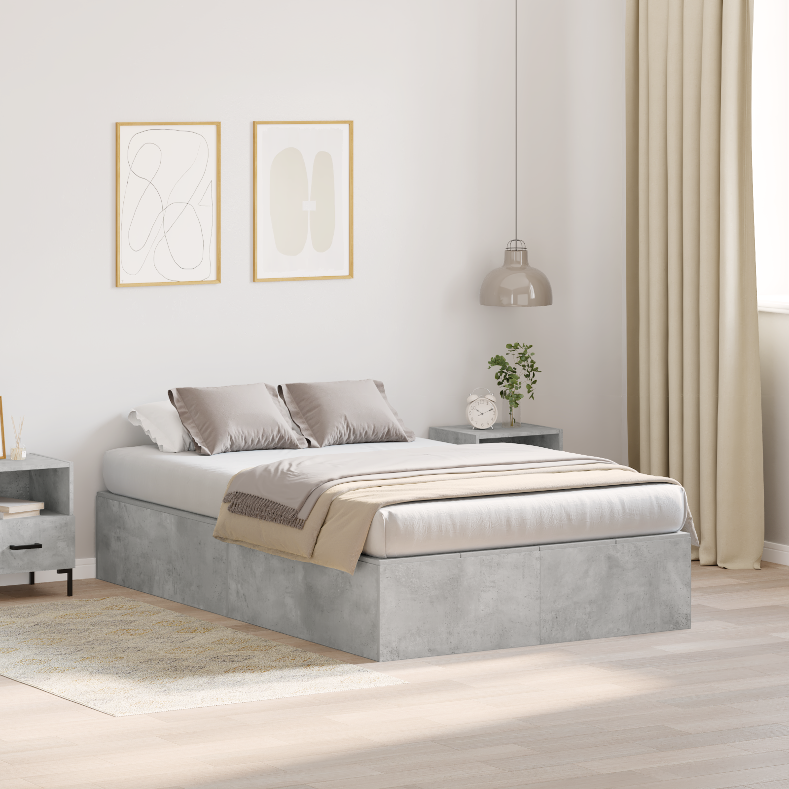 Storage Bed Frame Concrete Grey 120x190 cm