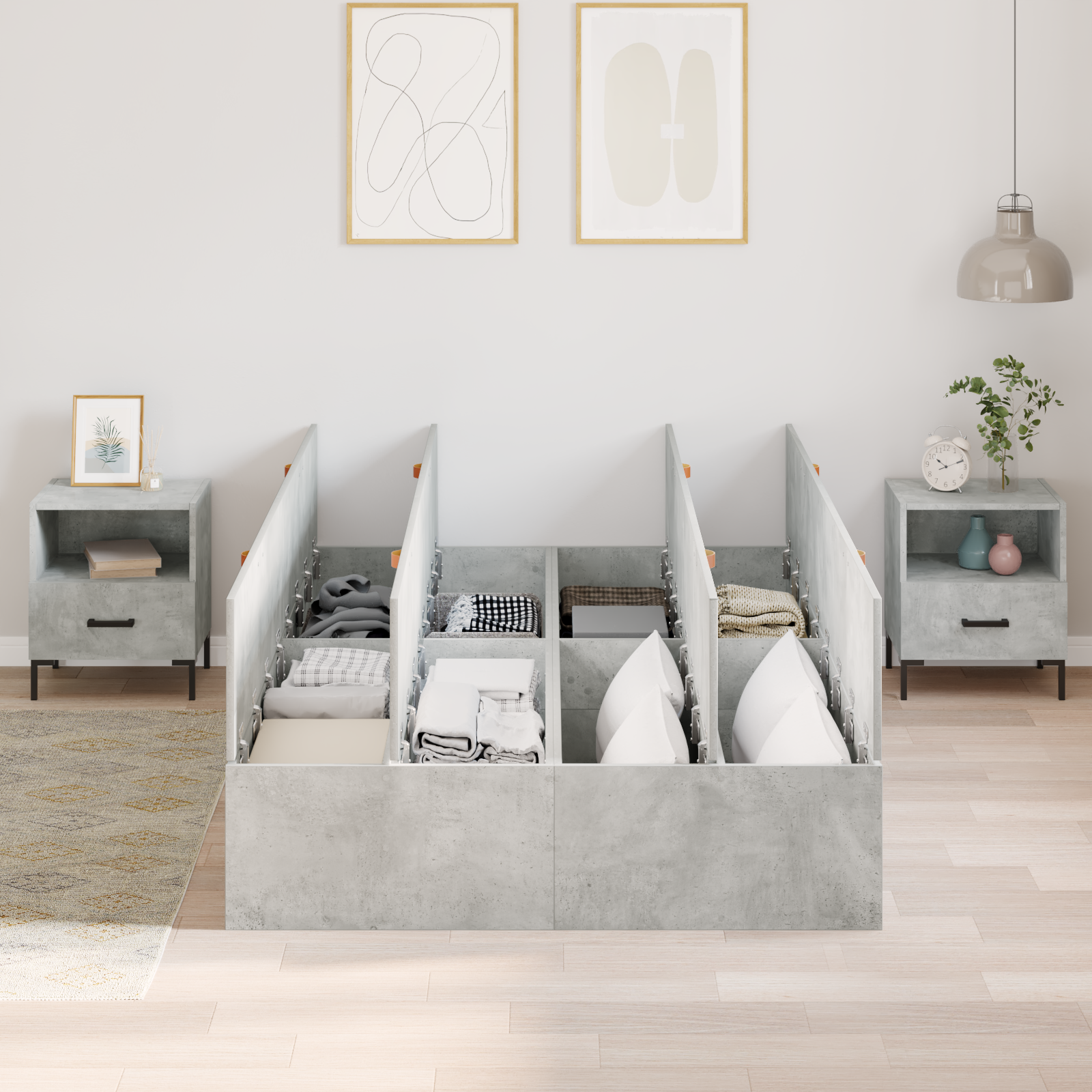 Storage Bed Frame Concrete Grey 120x190 cm - Image 4
