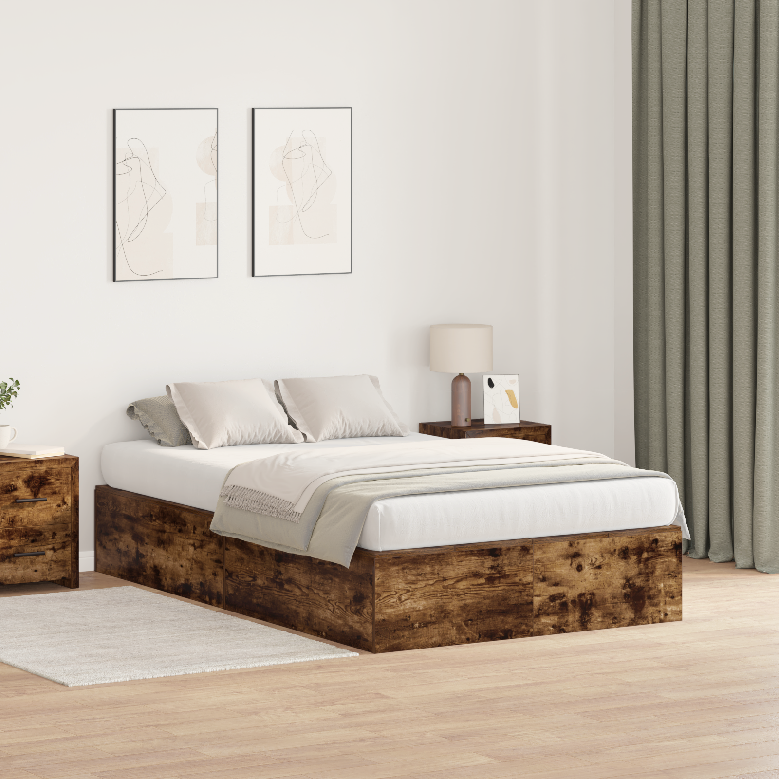 Storage Bed Frame Smoked Oak 120x190 cm