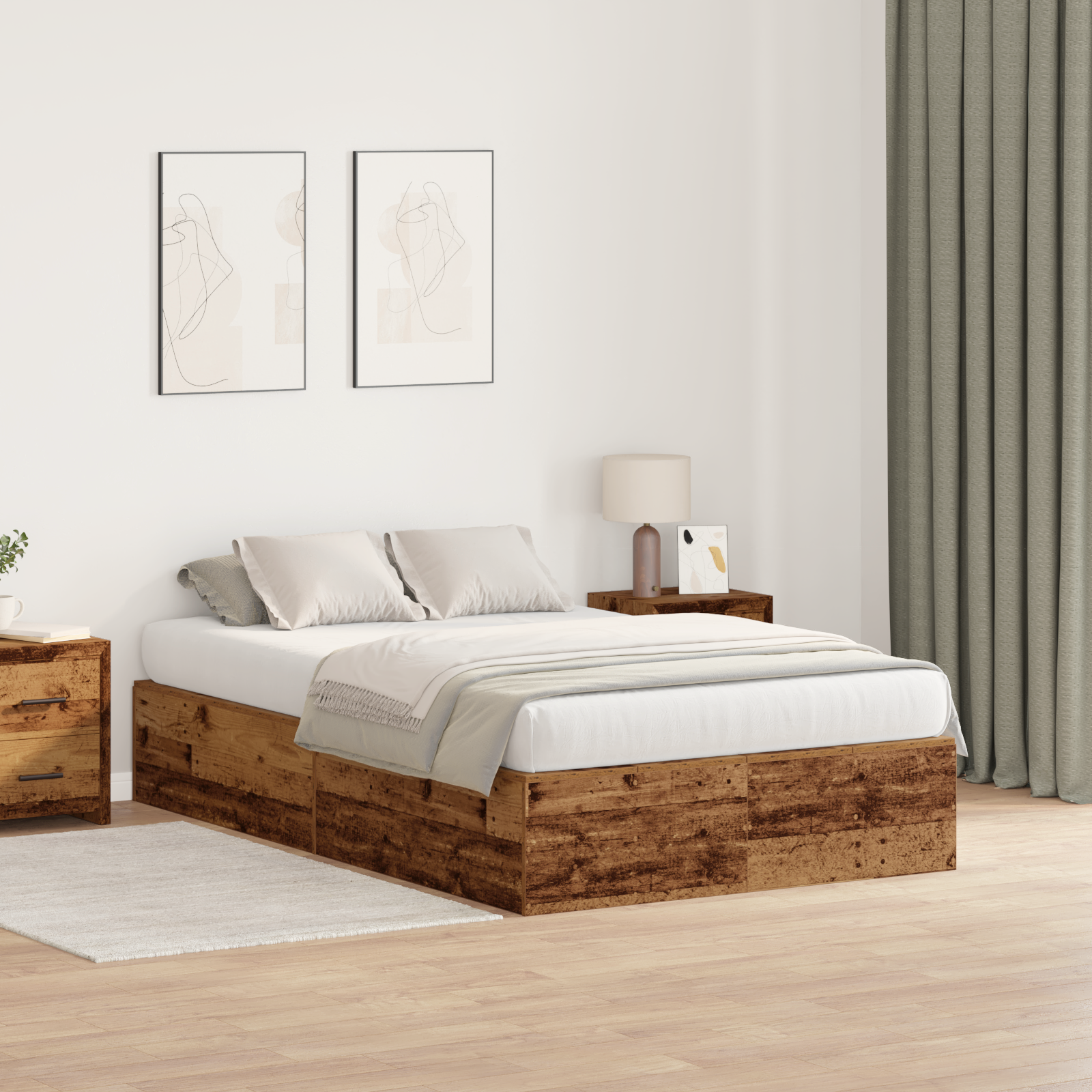 Storage Bed Frame Old Wood 120x190 cm