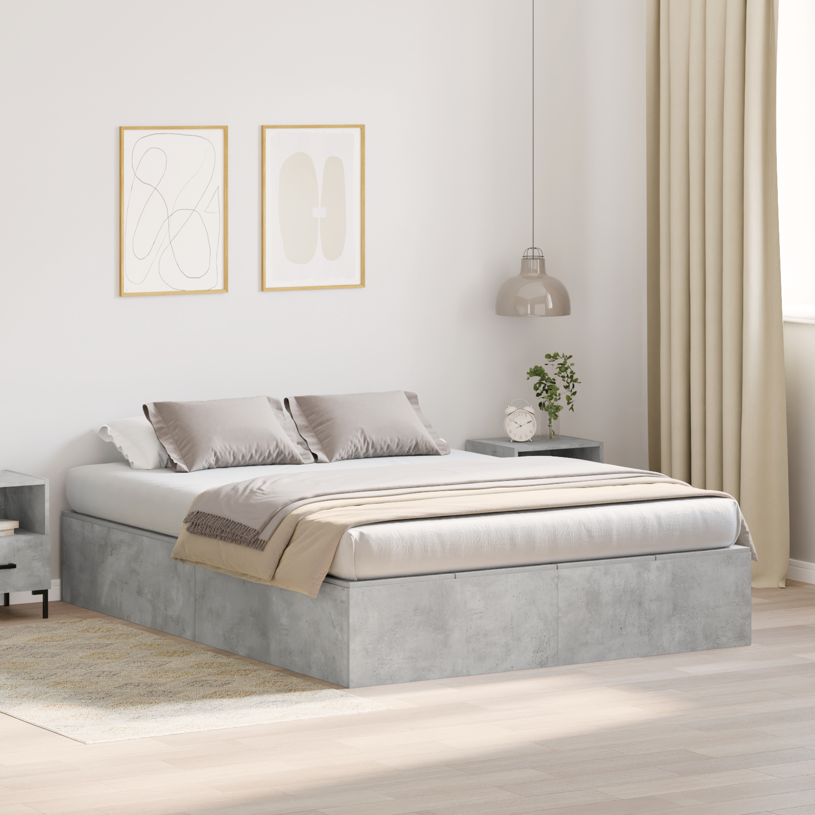 Storage Bed Frame Concrete Grey 140x190 cm