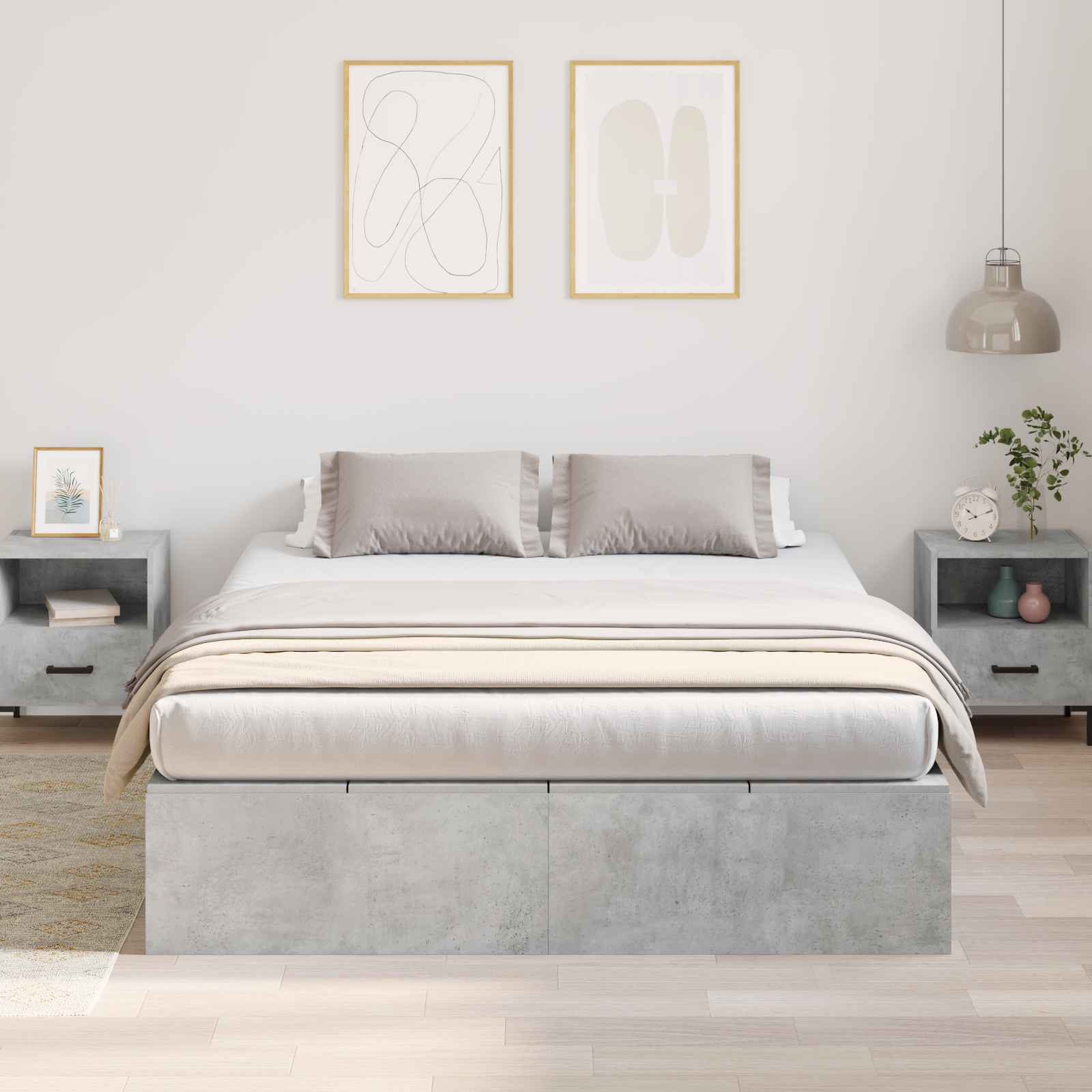 Storage Bed Frame Concrete Grey 140x190 cm - Image 5