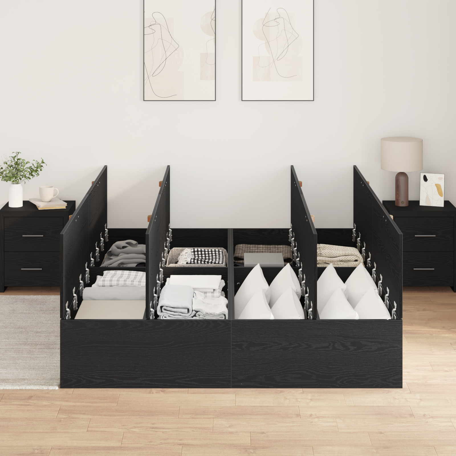 Storage Bed Frame Black Oak 135x190 cm - Image 4