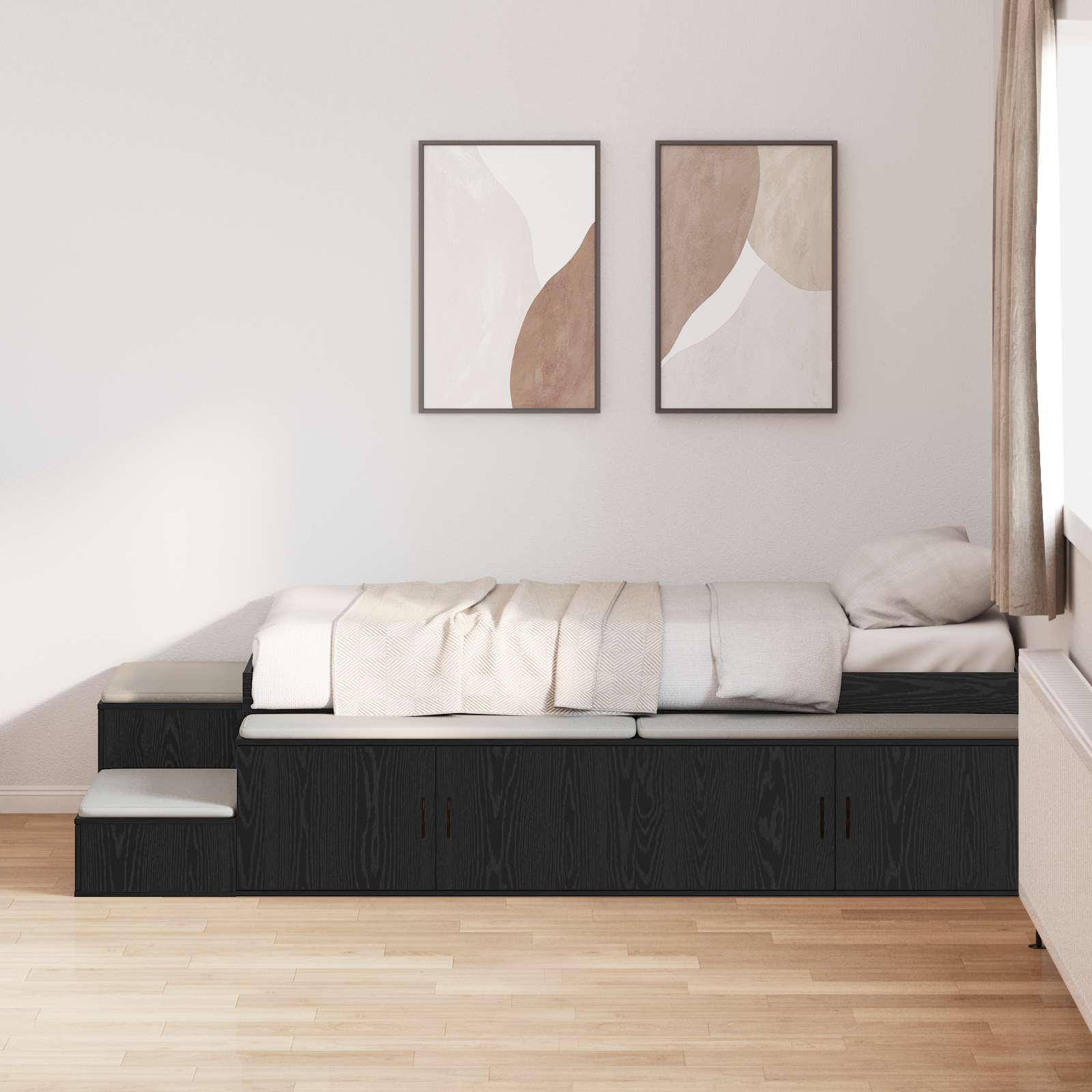Storage Bed Frame Black Oak 100x200 cm
