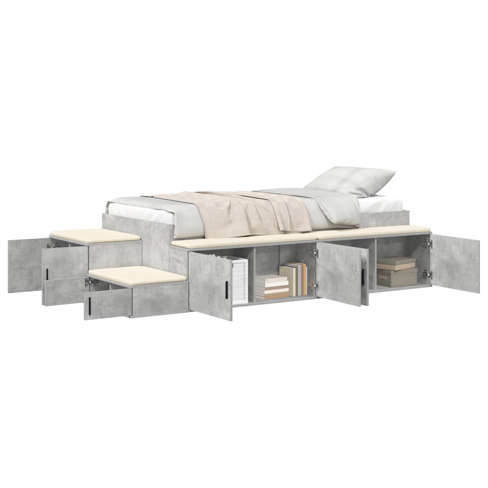 Storage Bed Frame Concrete Grey 100x200 cm - Image 2