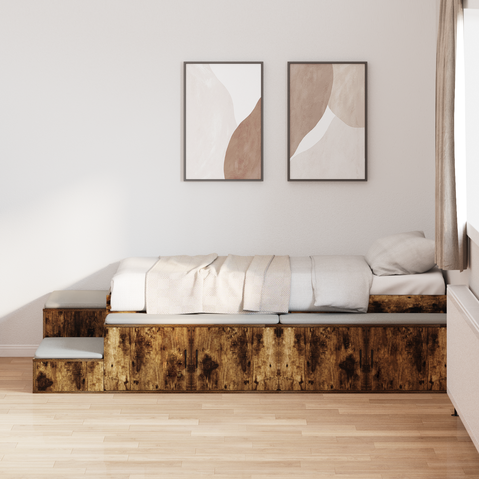 vidaXL Cadru de pat cu depozitare Stejar fumuriu 244 x 127 x 53.5 cm