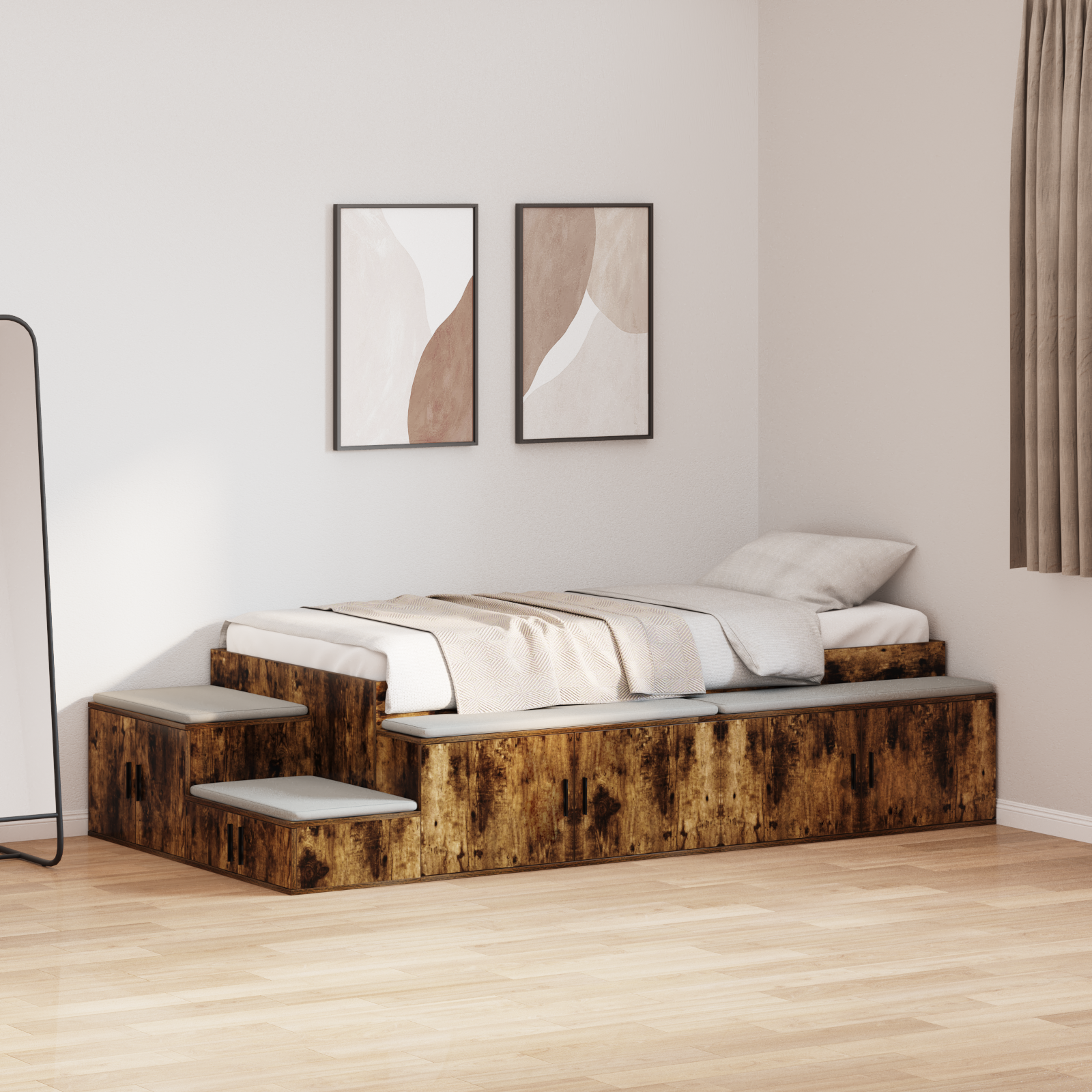 Storage Bed Frame Smoked Oak 100x200 cm - Image 4