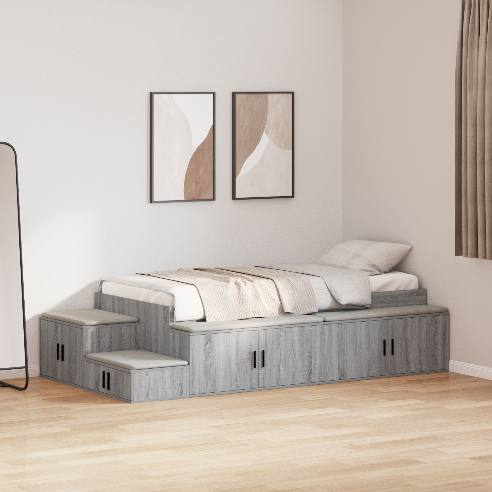 Storage Bed Frame Grey Sonoma 100x200 cm - Image 4