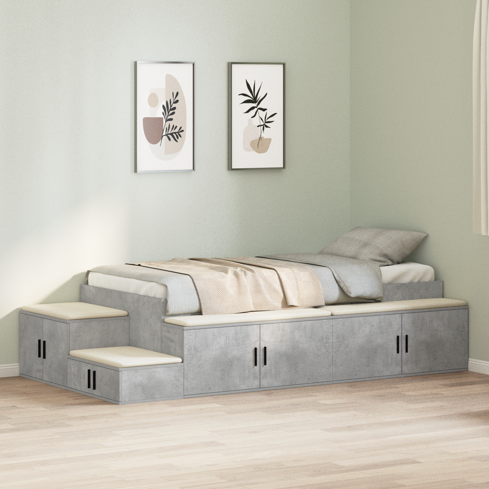 Storage Bed Frame Concrete Grey 90x200 cm - Image 4