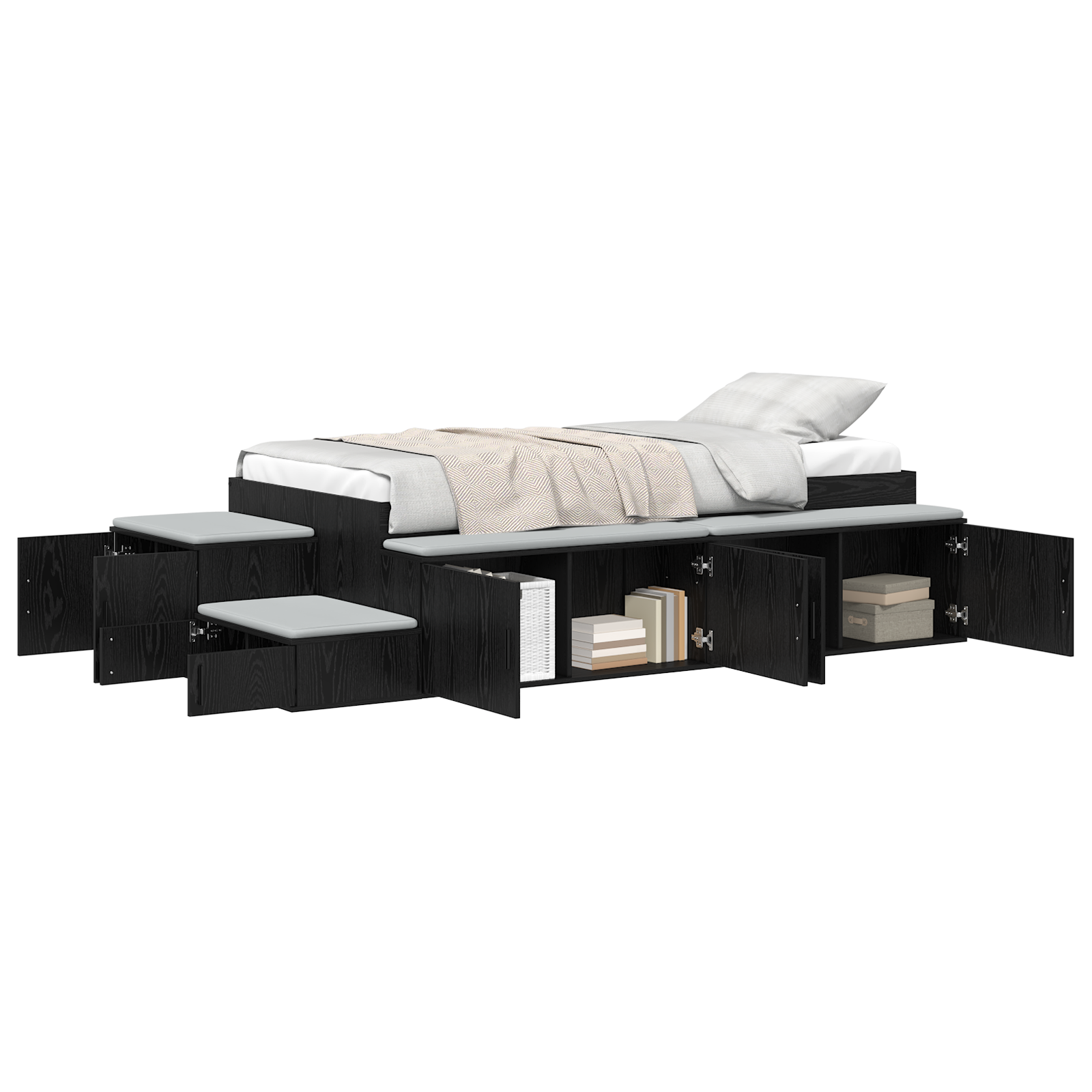 Storage Bed Frame Black Oak 90x190 cm - Image 2