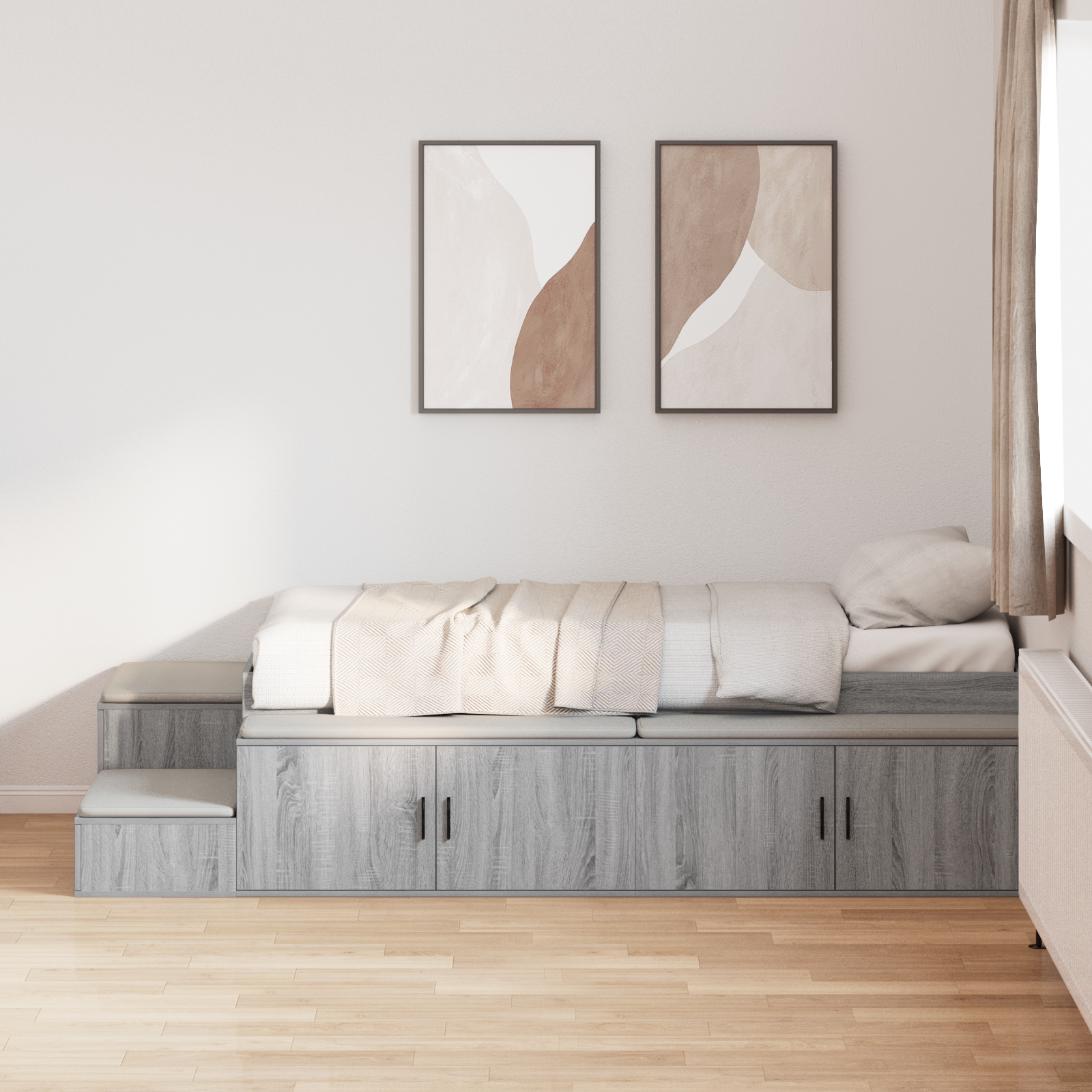 Storage Bed Frame Pilka Sonoma 90x190 cm