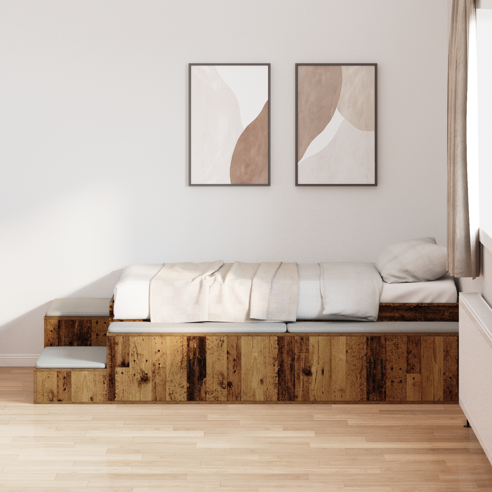 vidaXL Cadru de pat cu depozitare Lemn vechi 234 x 118 x 53.5 cm