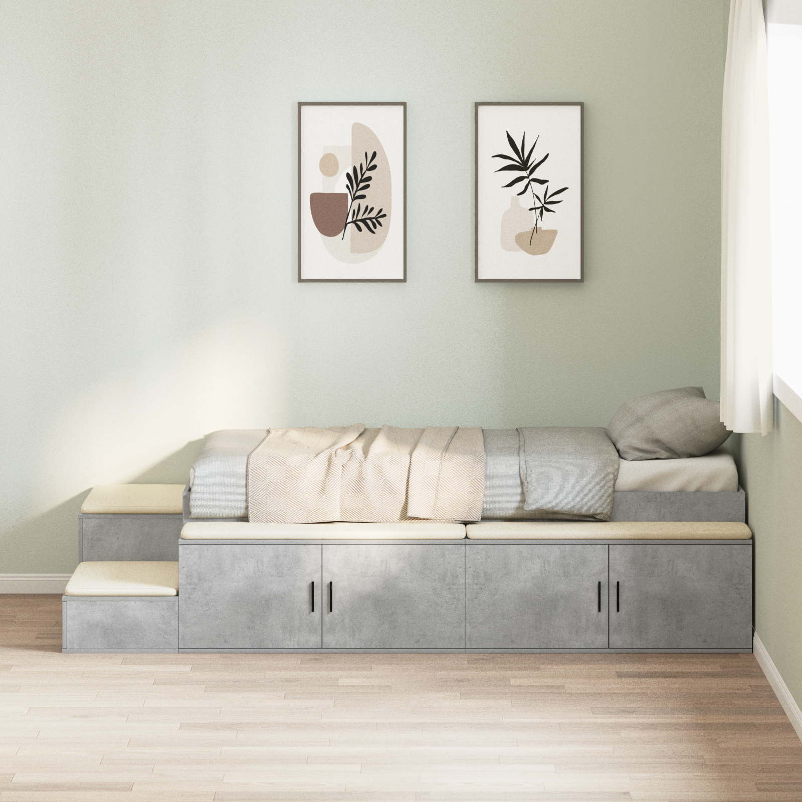 Storage Bed Frame Concrete Grey 75x190 cm