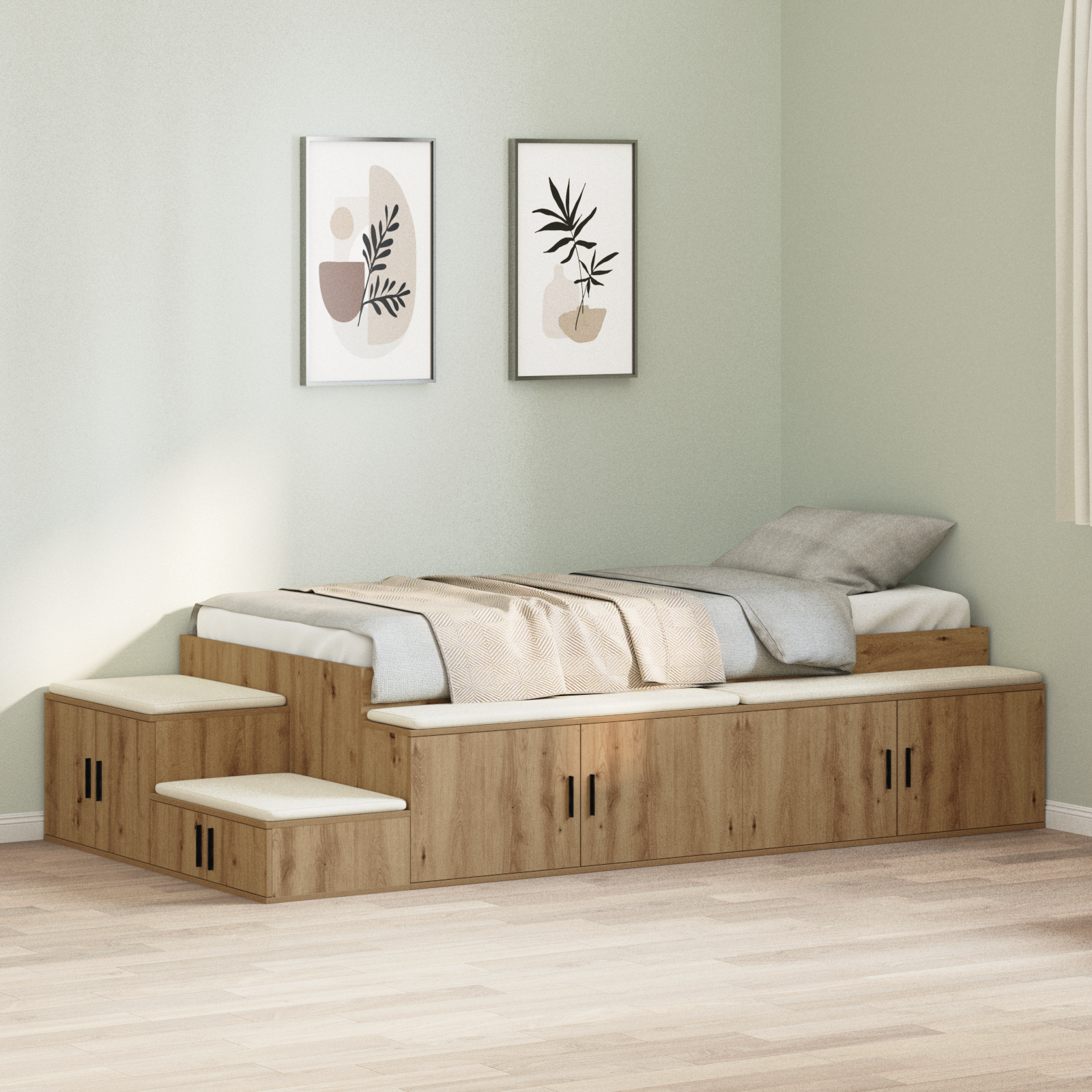 Storage Bed Frame Artisan Oak 75x190 cm