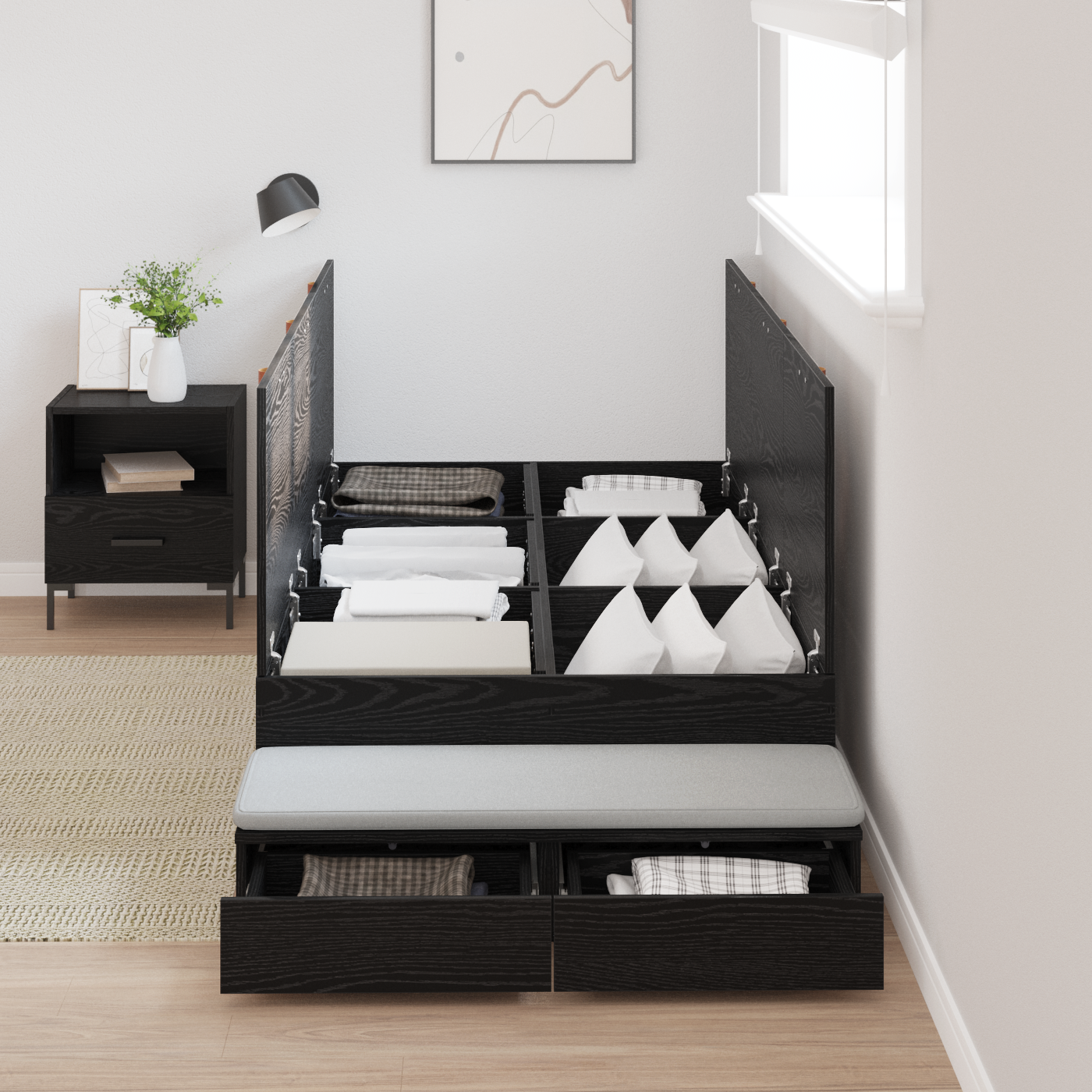 Storage Bed Frame Black Oak 90x200 cm - Image 4