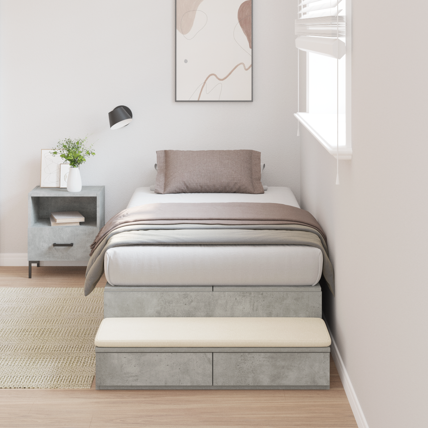 Storage Bed Frame Concrete Grey 90x200 cm