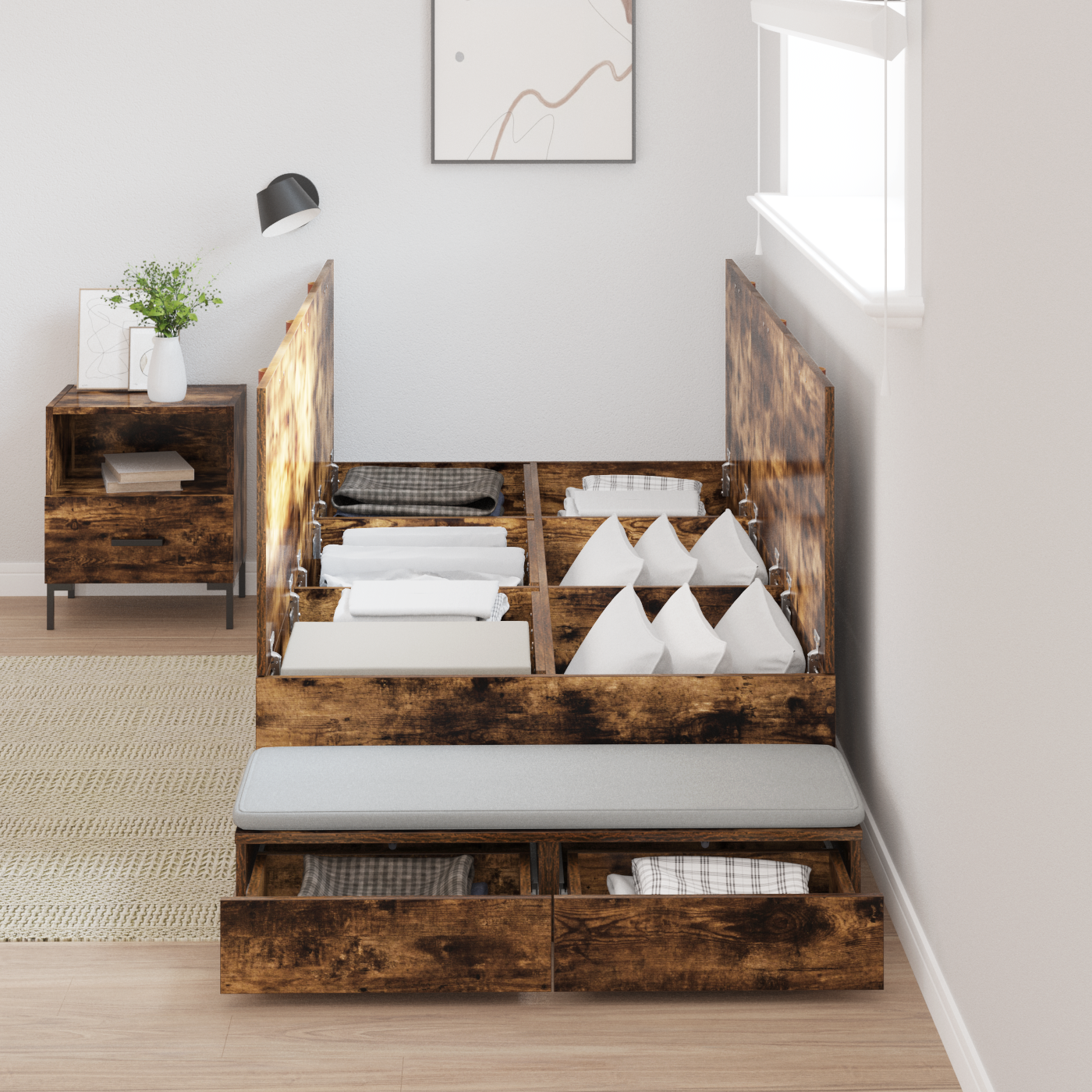 Storage Bed Frame Smoked Oak 90x200 cm - Image 3