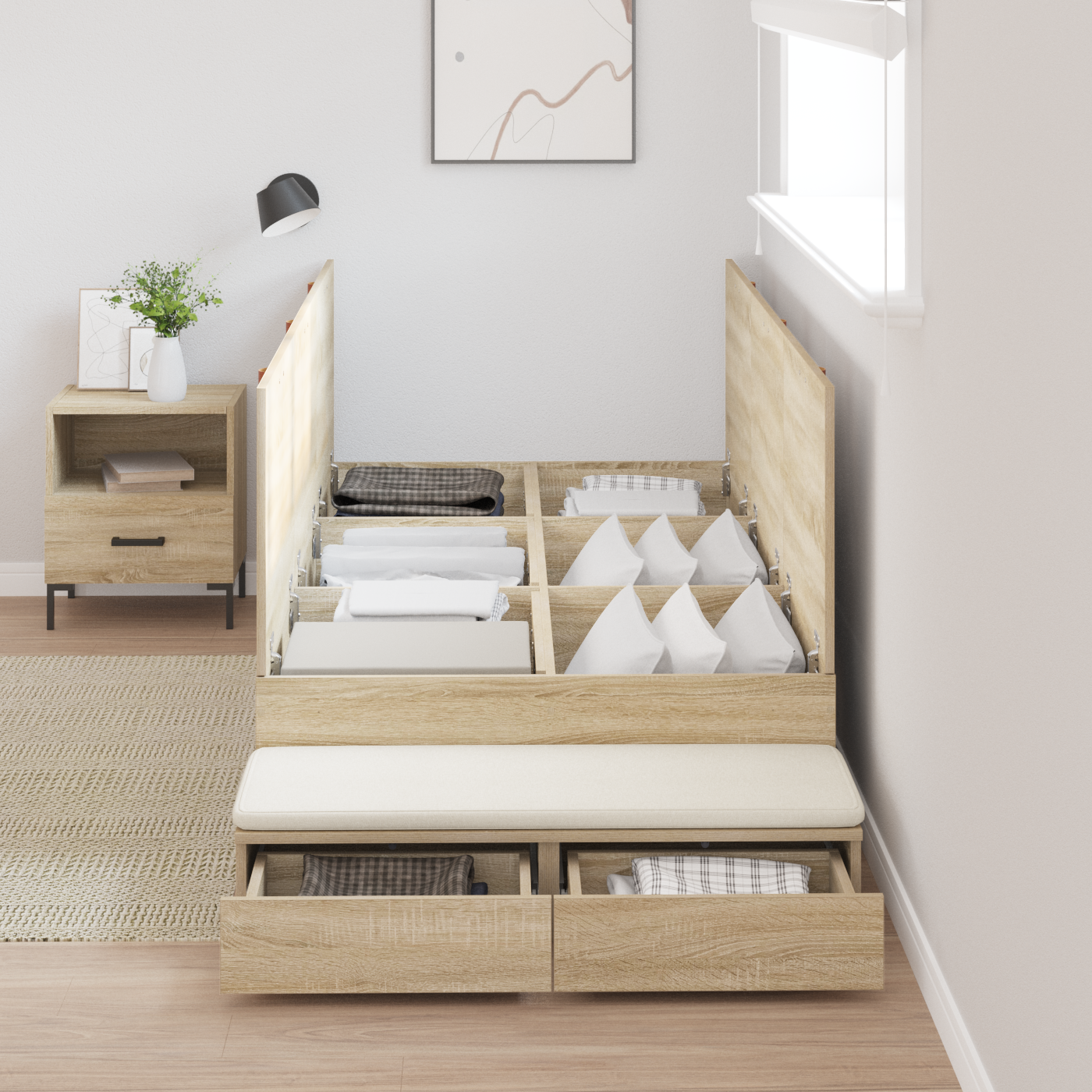 Storage Bed Frame Sonoma Oak 100x200 cm - Image 4